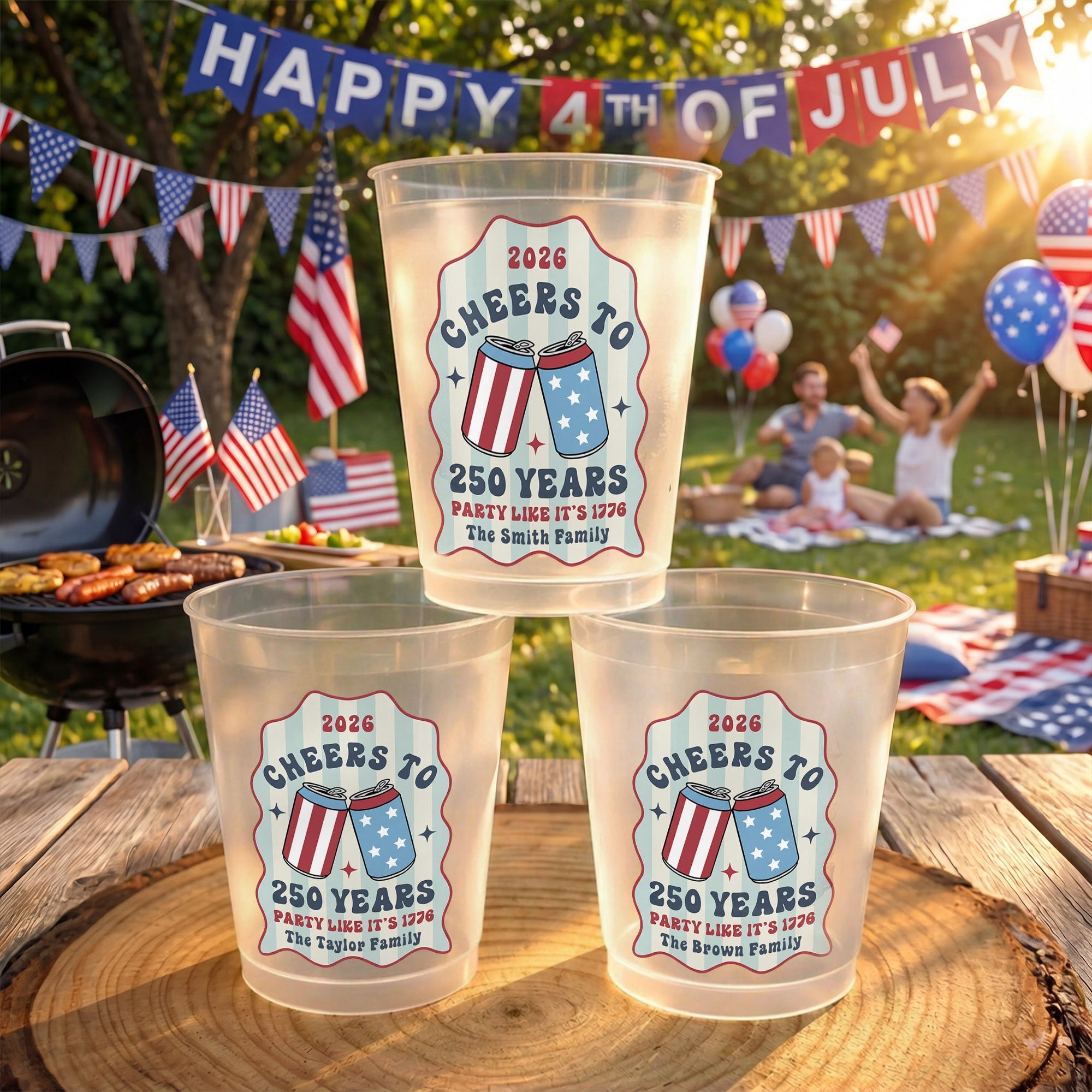Personalized Frosted Cups Custom Family Name 4th of July Gift Frosted Cups GradoCreations
