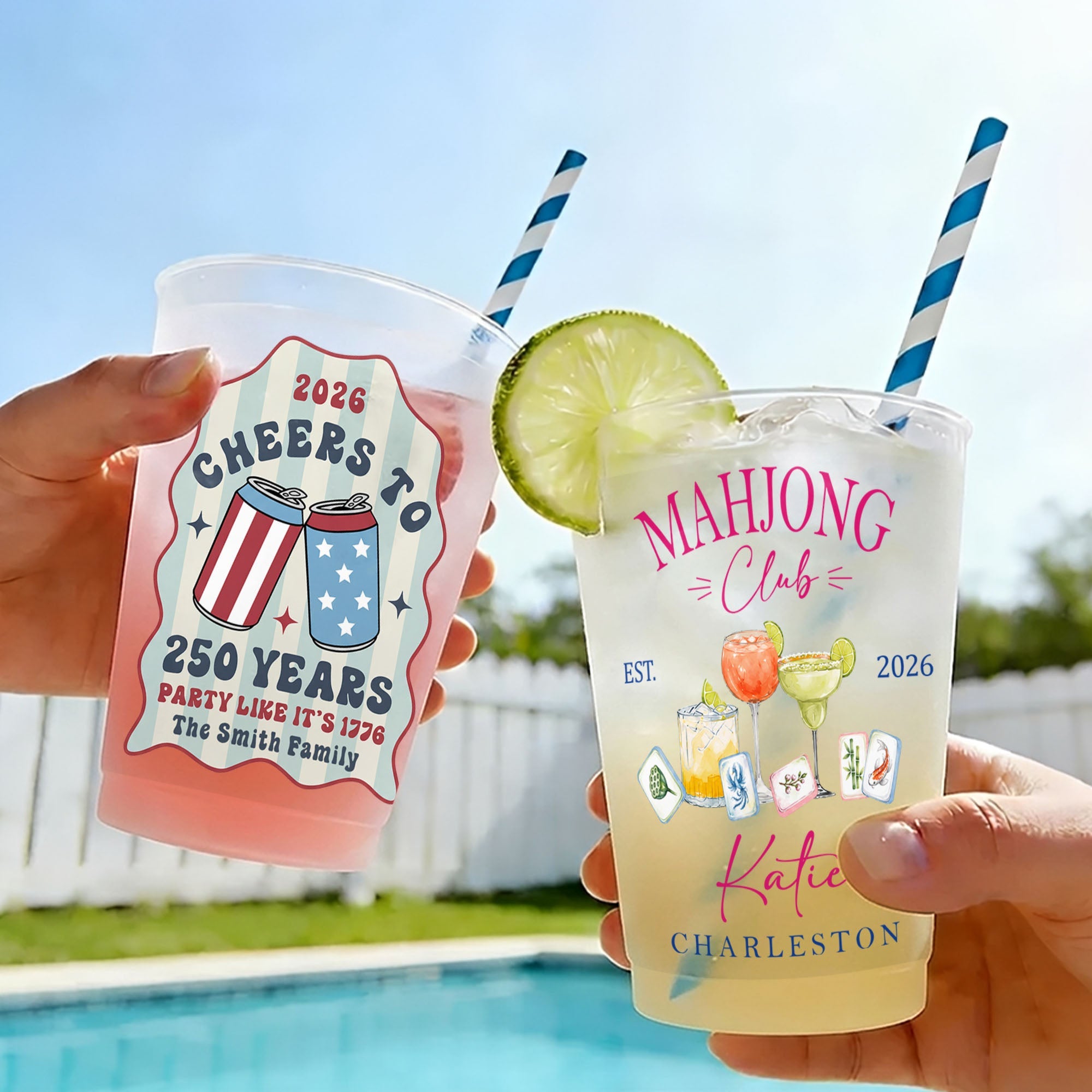 Personalized Frosted Cups Custom Family Name 4th of July Gift Frosted Cups GradoCreations