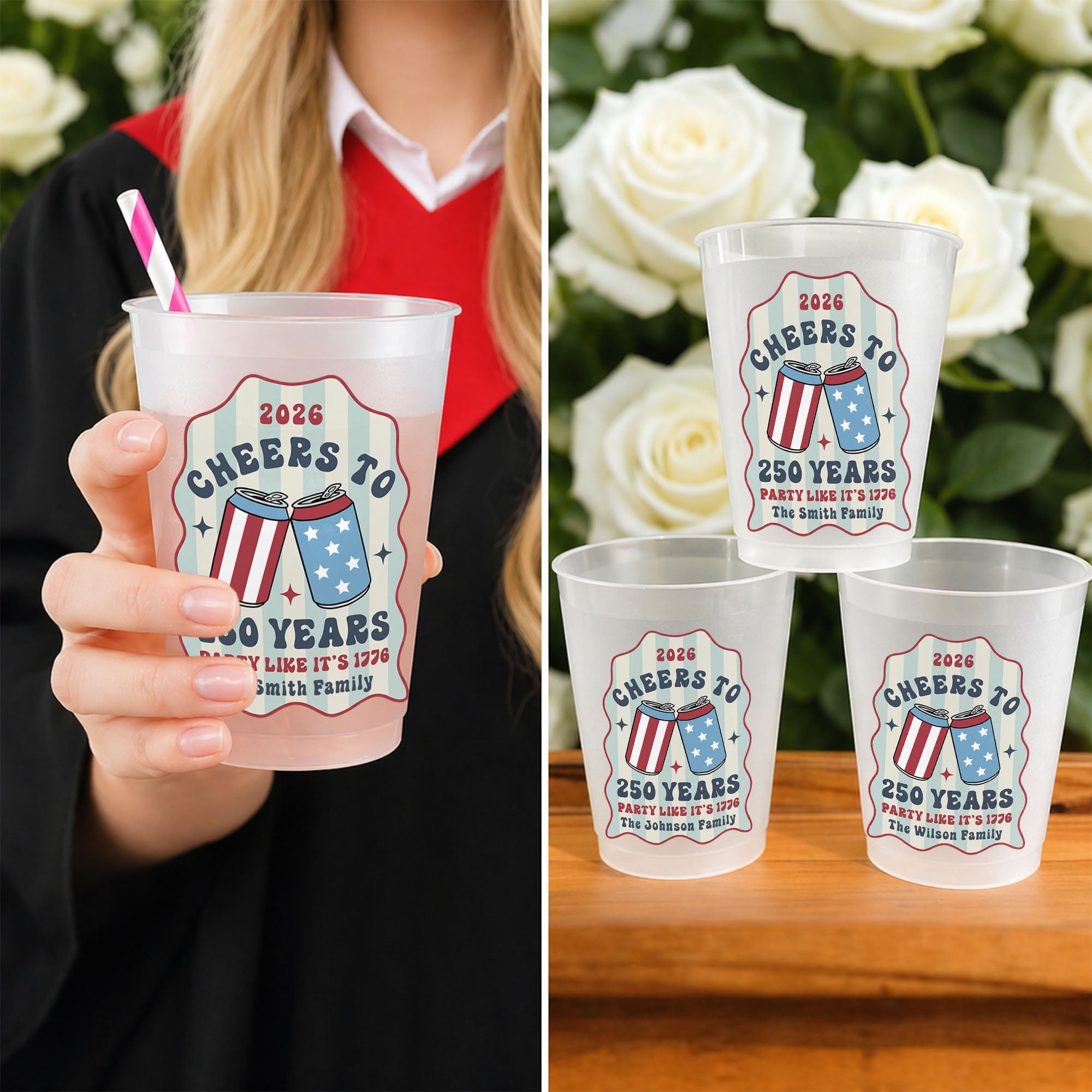 Personalized Frosted Cups Custom Family Name 4th of July Gift Frosted Cups GradoCreations