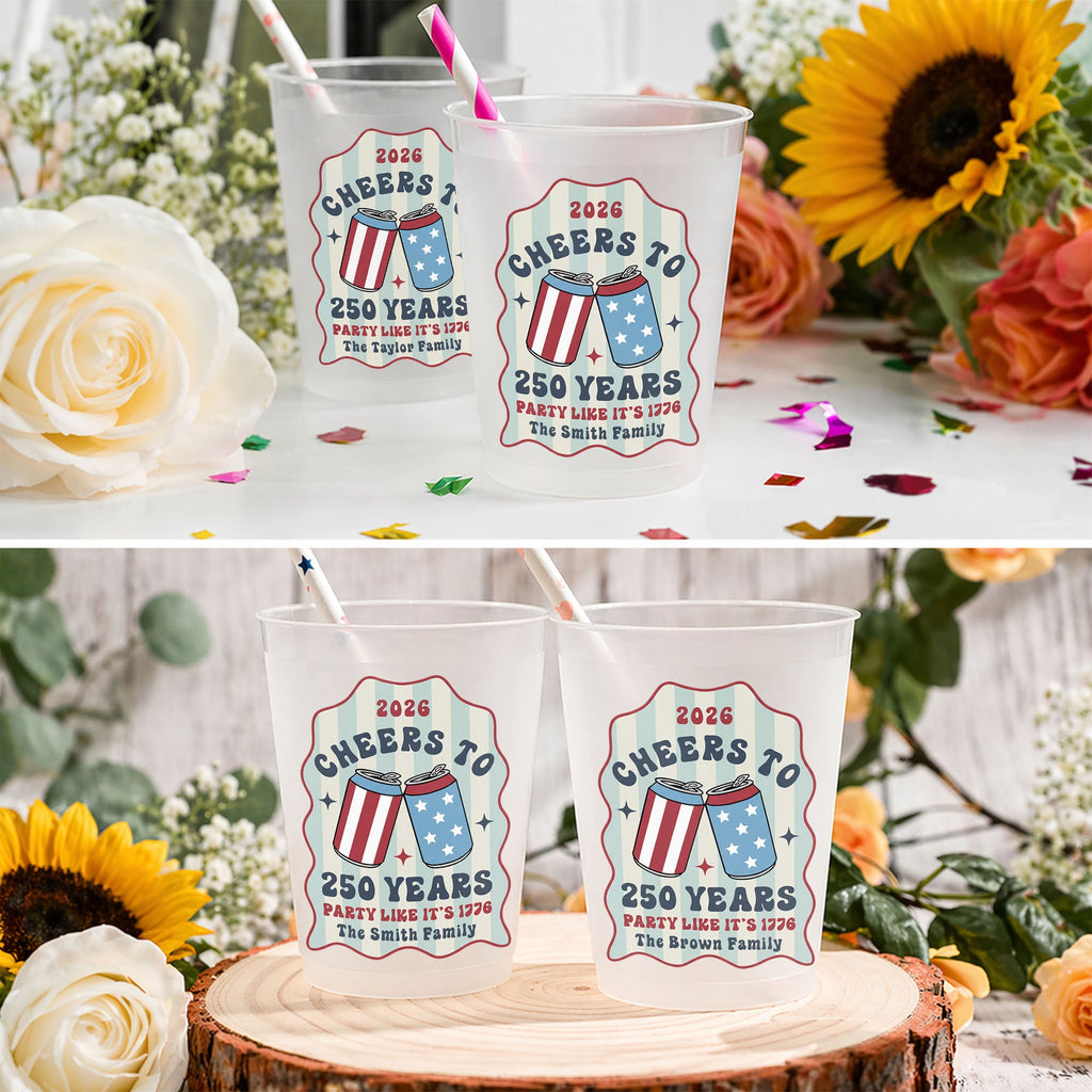 Personalized Frosted Cups Custom Family Name 4th of July Gift Frosted Cups GradoCreations
