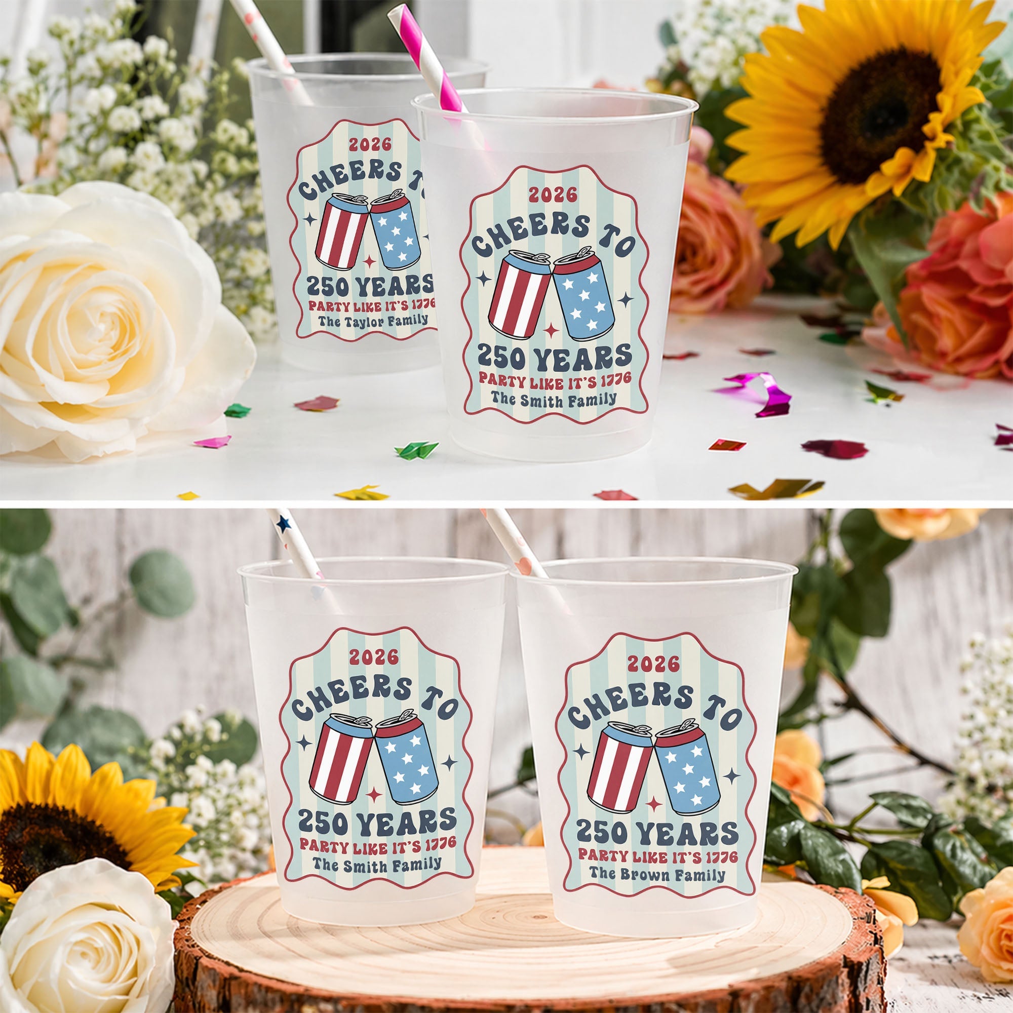 Personalized Frosted Cups Custom Family Name 4th of July Gift Frosted Cups GradoCreations