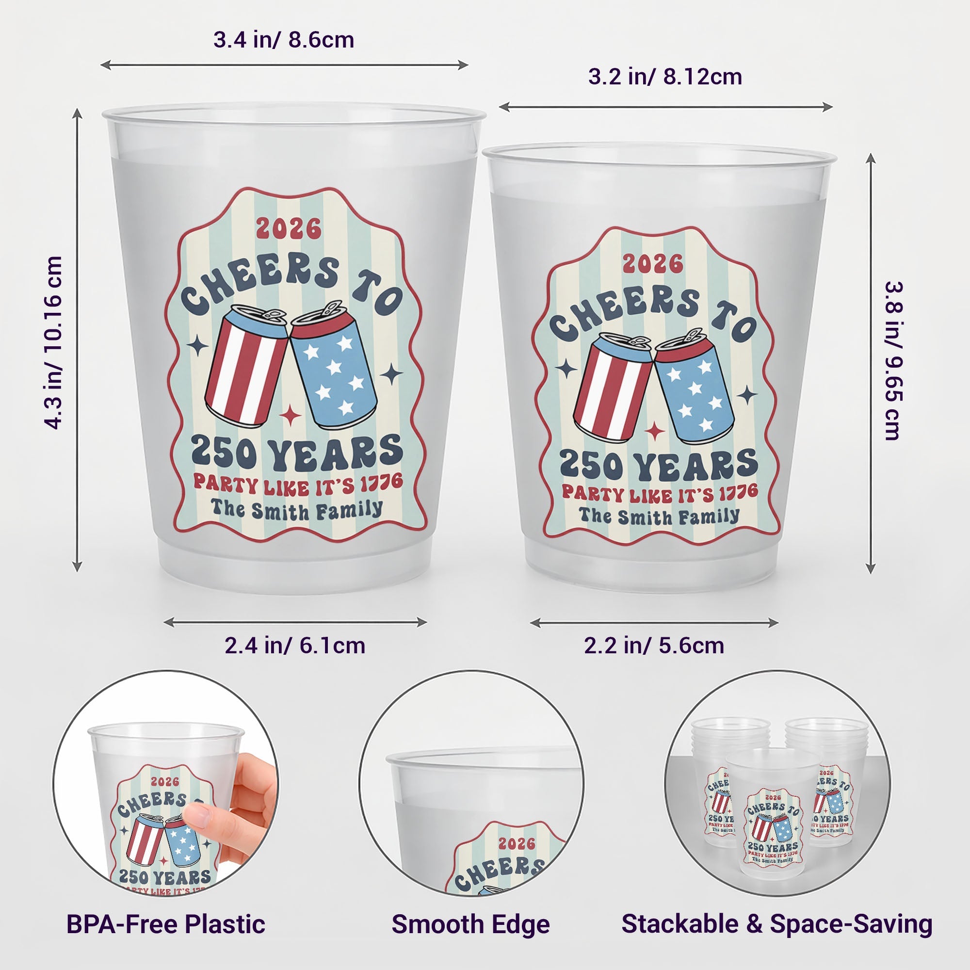 Personalized Frosted Cups Custom Family Name 4th of July Gift Frosted Cups GradoCreations