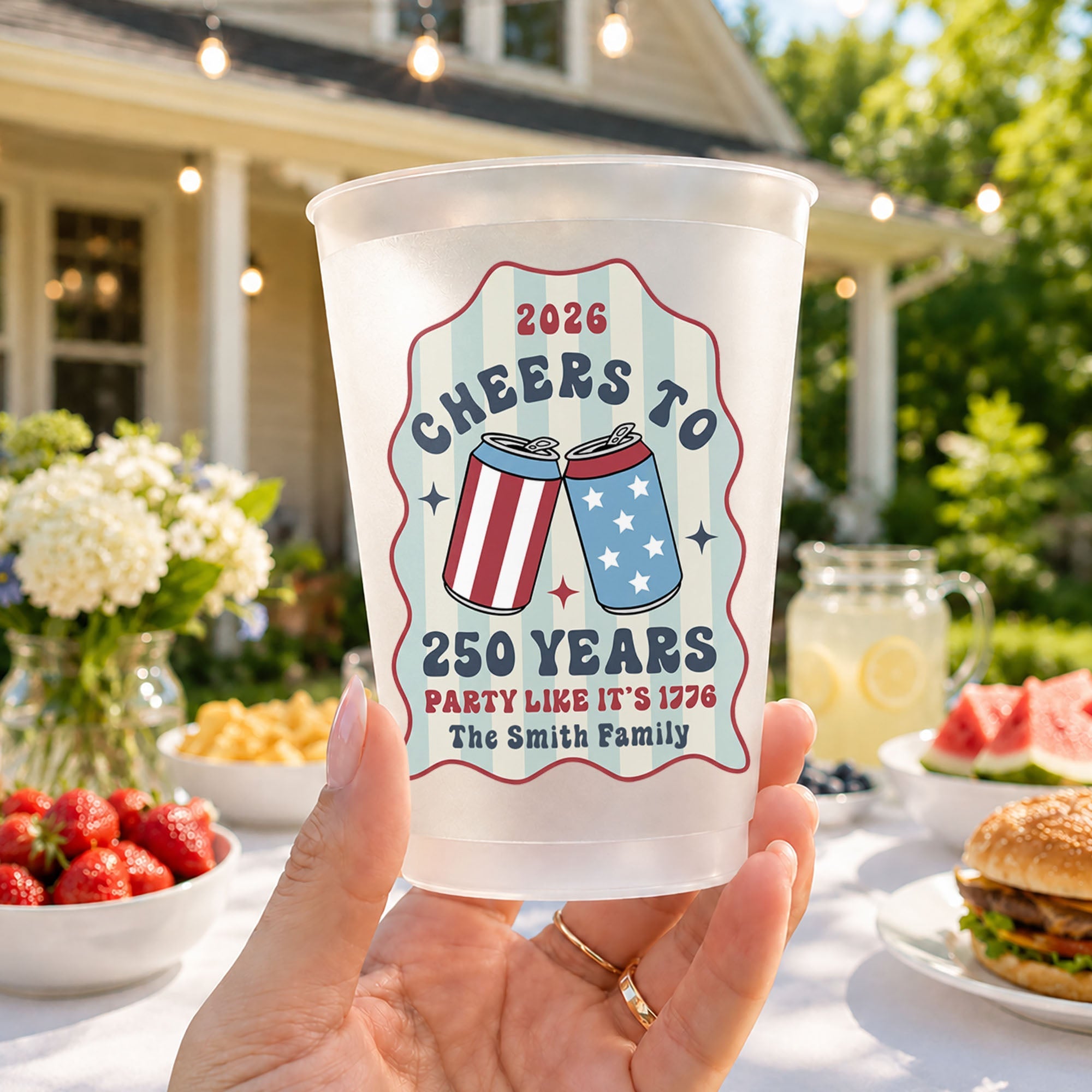 Personalized Frosted Cups Custom Family Name 4th of July Gift Frosted Cups GradoCreations