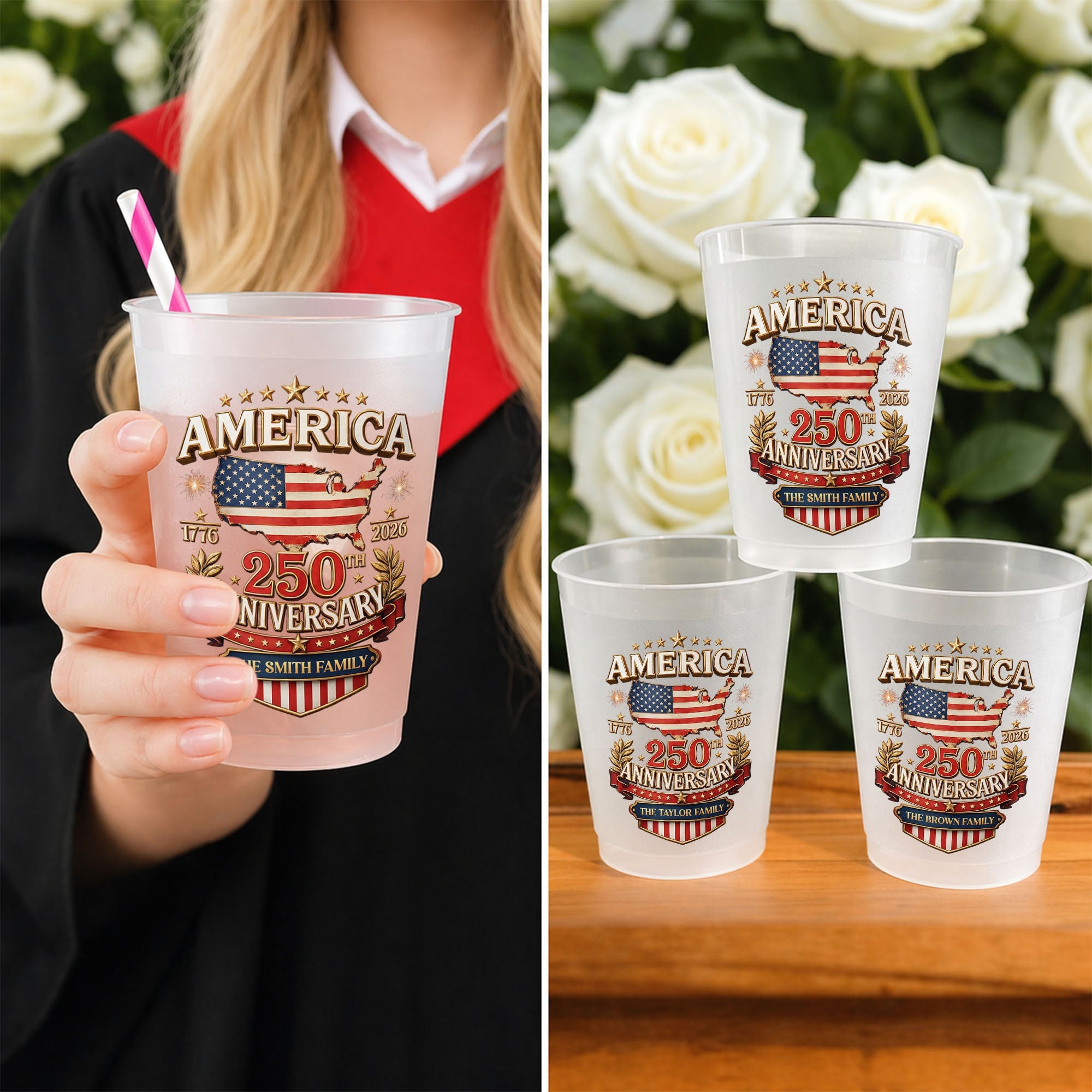 Personalized Frosted Cups American Flag Family Gift Idea Frosted Cups GradoCreations
