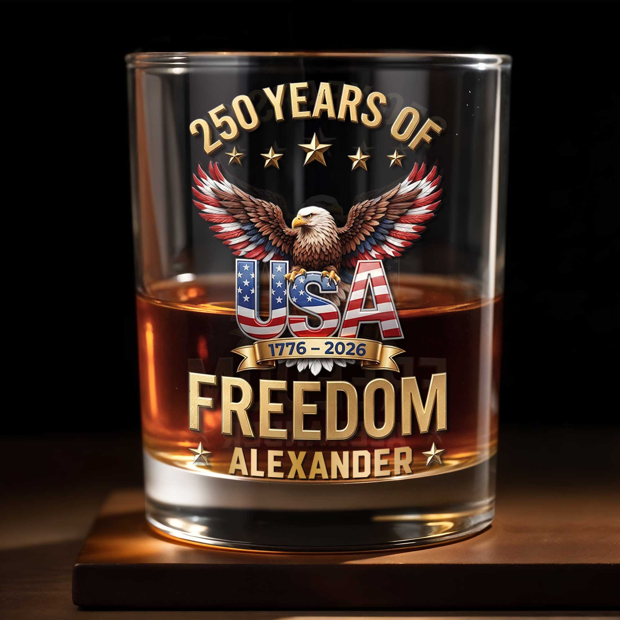 Personalized Whiskey Glass Custom Name American Flag Gift for Dad Whiskey Glass GradoCreations