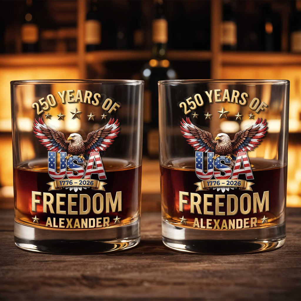 Personalized Whiskey Glass Custom Name American Flag Gift for Dad Whiskey Glass GradoCreations