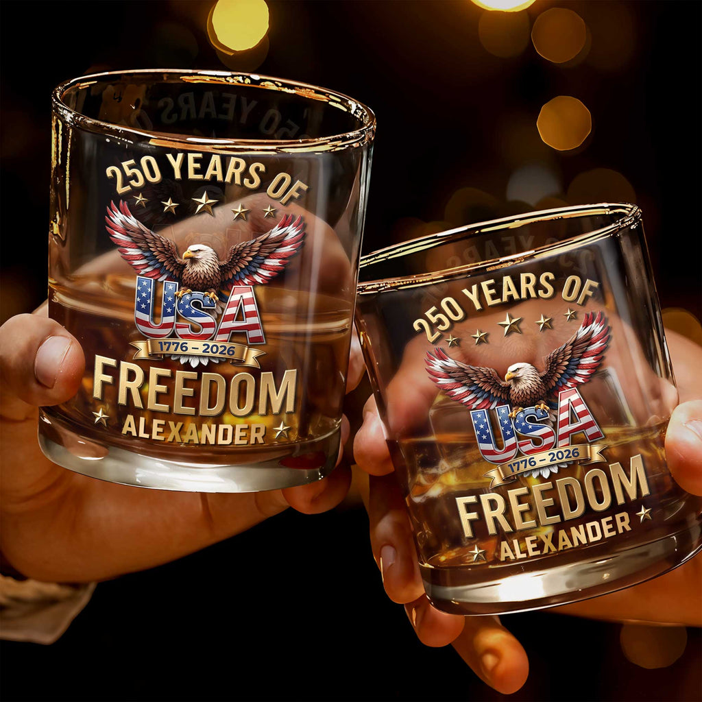 Personalized Whiskey Glass Custom Name American Flag Gift for Dad Whiskey Glass GradoCreations