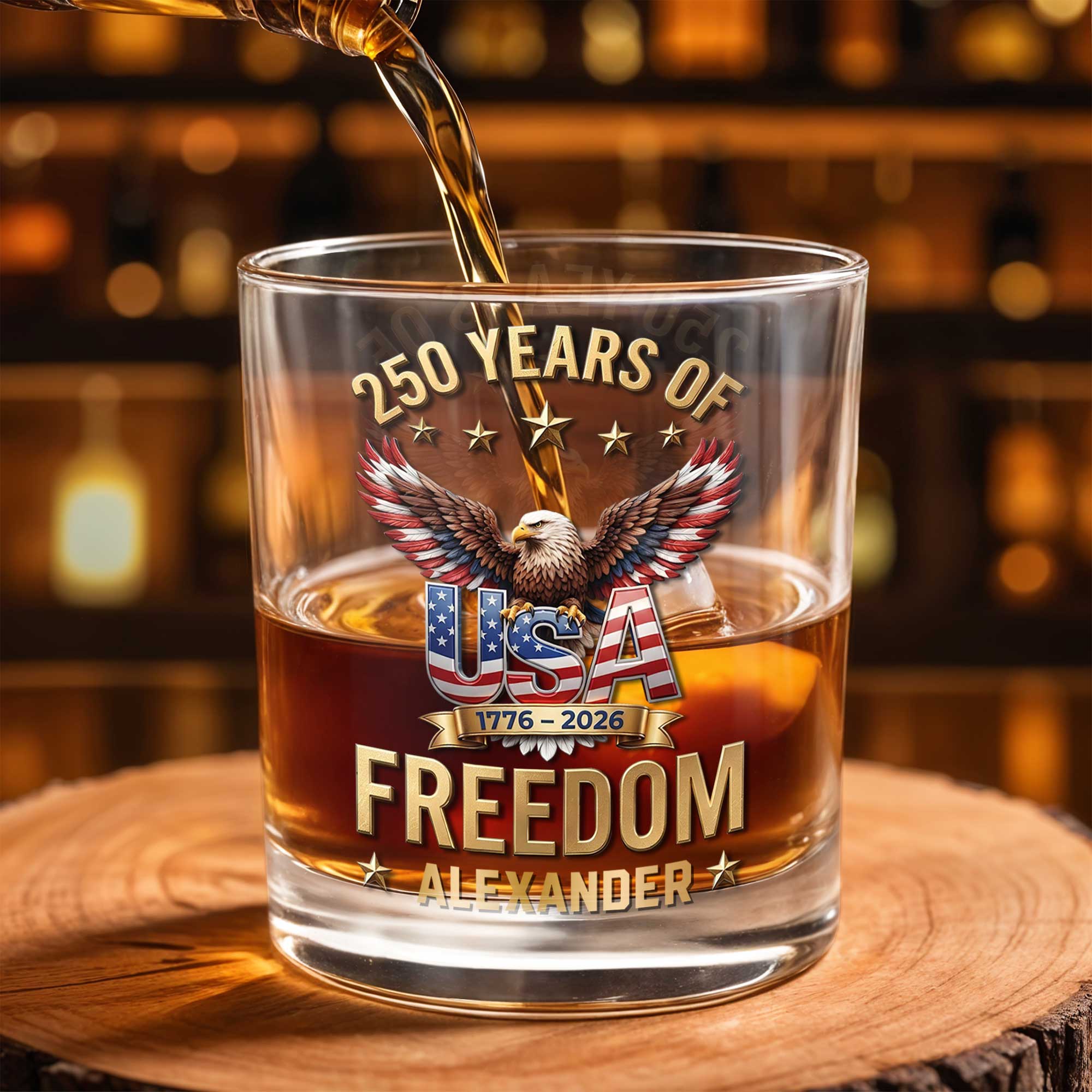 Personalized Whiskey Glass Custom Name American Flag Gift for Dad Whiskey Glass GradoCreations
