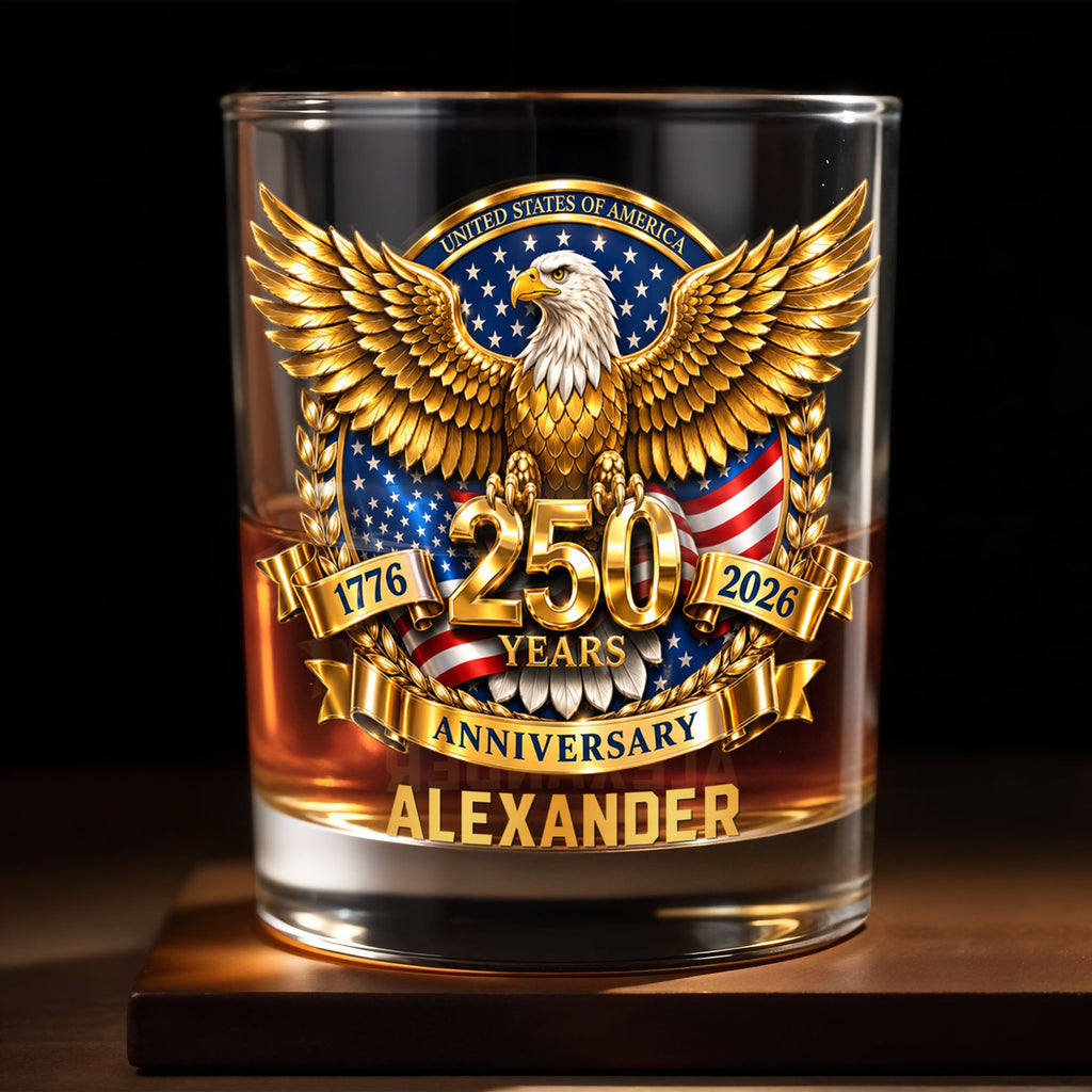 Personalized Custom Whiskey Glass with Bald Eagle and Flag Gift for Dad Whiskey Glass GradoCreations