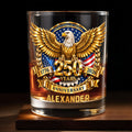 Personalized Custom Whiskey Glass with Bald Eagle and Flag Gift for Dad Whiskey Glass GradoCreations