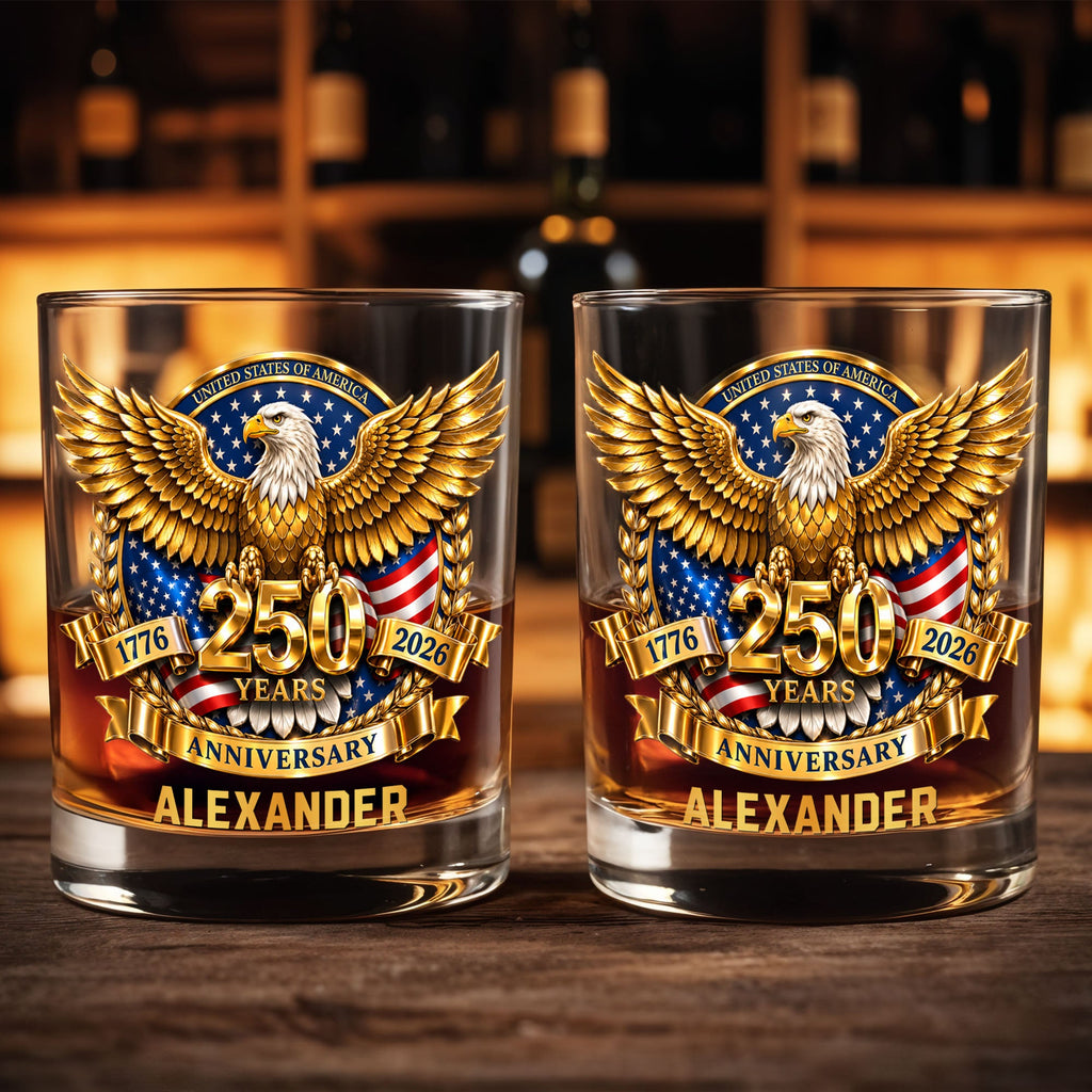 Personalized Custom Whiskey Glass with Bald Eagle and Flag Gift for Dad Whiskey Glass GradoCreations