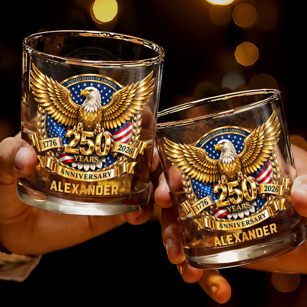 Personalized Custom Whiskey Glass with Bald Eagle and Flag Gift for Dad Whiskey Glass GradoCreations