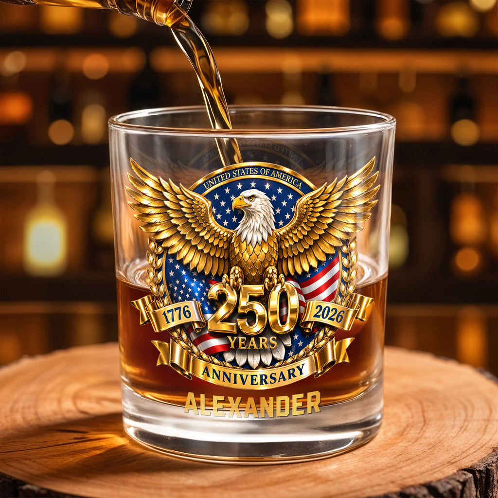 Personalized Custom Whiskey Glass with Bald Eagle and Flag Gift for Dad Whiskey Glass GradoCreations