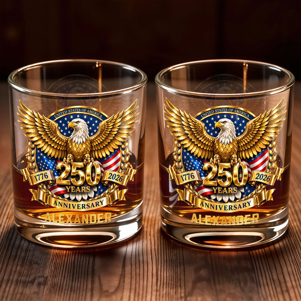 Personalized Custom Whiskey Glass with Bald Eagle and Flag Gift for Dad Whiskey Glass GradoCreations