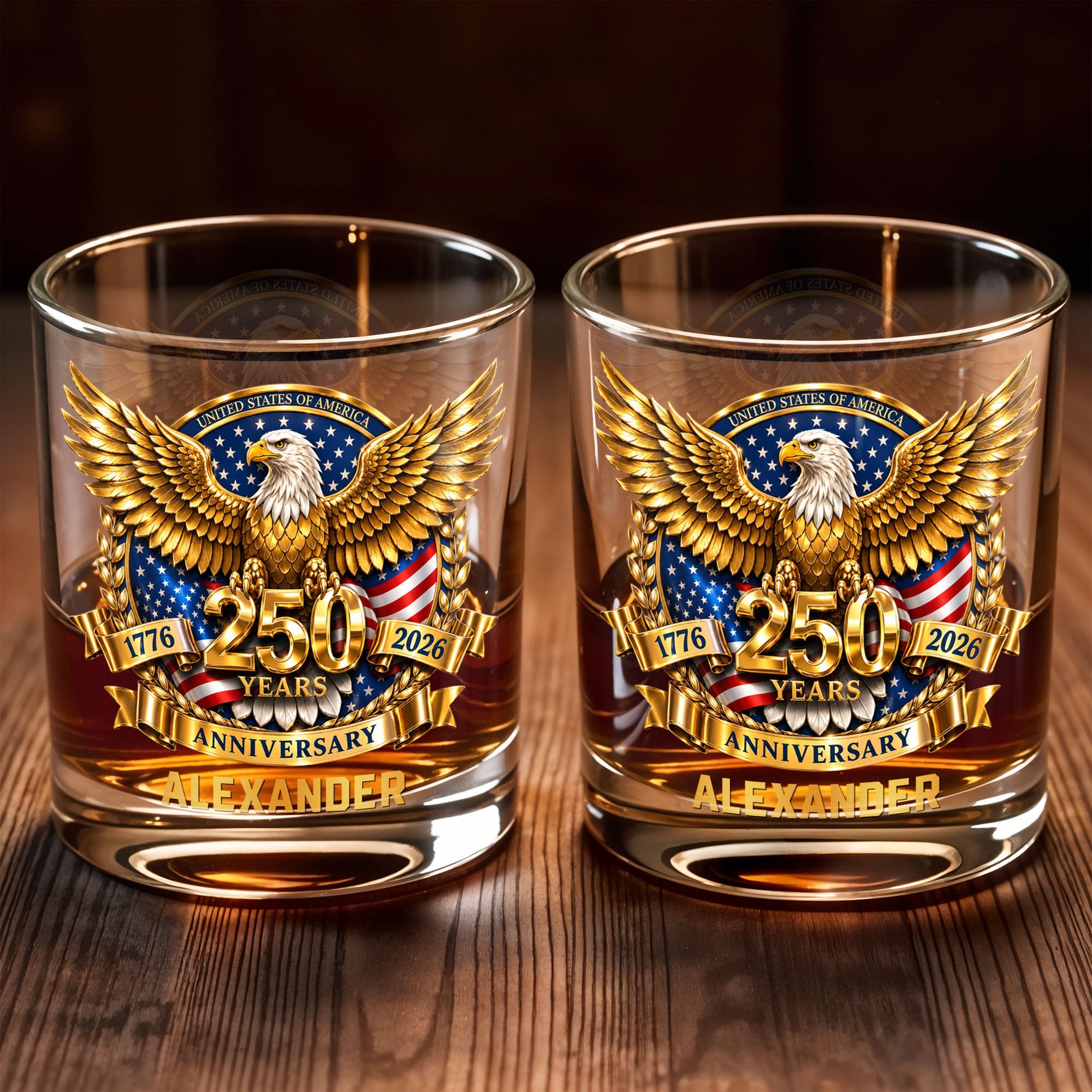 Personalized Custom Whiskey Glass with Bald Eagle and Flag Gift for Dad Whiskey Glass GradoCreations