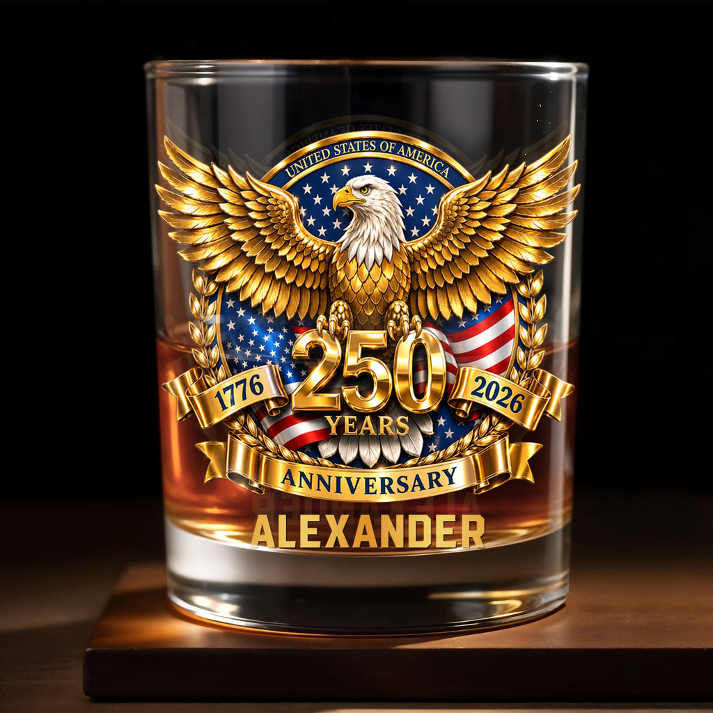 Personalized Custom Whiskey Glass with Bald Eagle and Flag Gift for Dad Whiskey Glass GradoCreations