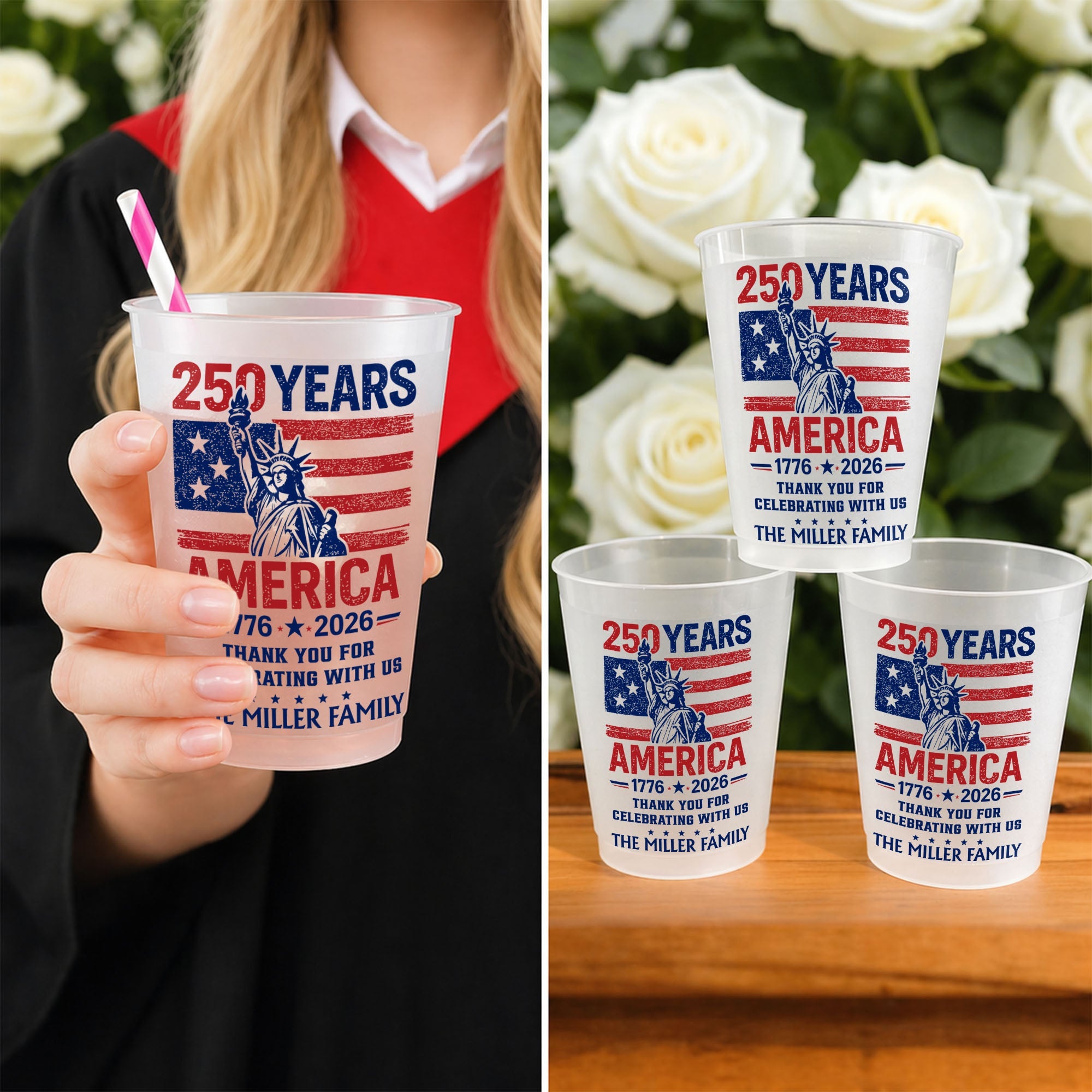 Personalized Frosted Cups American Flag 4th of July Gift Idea Frosted Cups GradoCreations