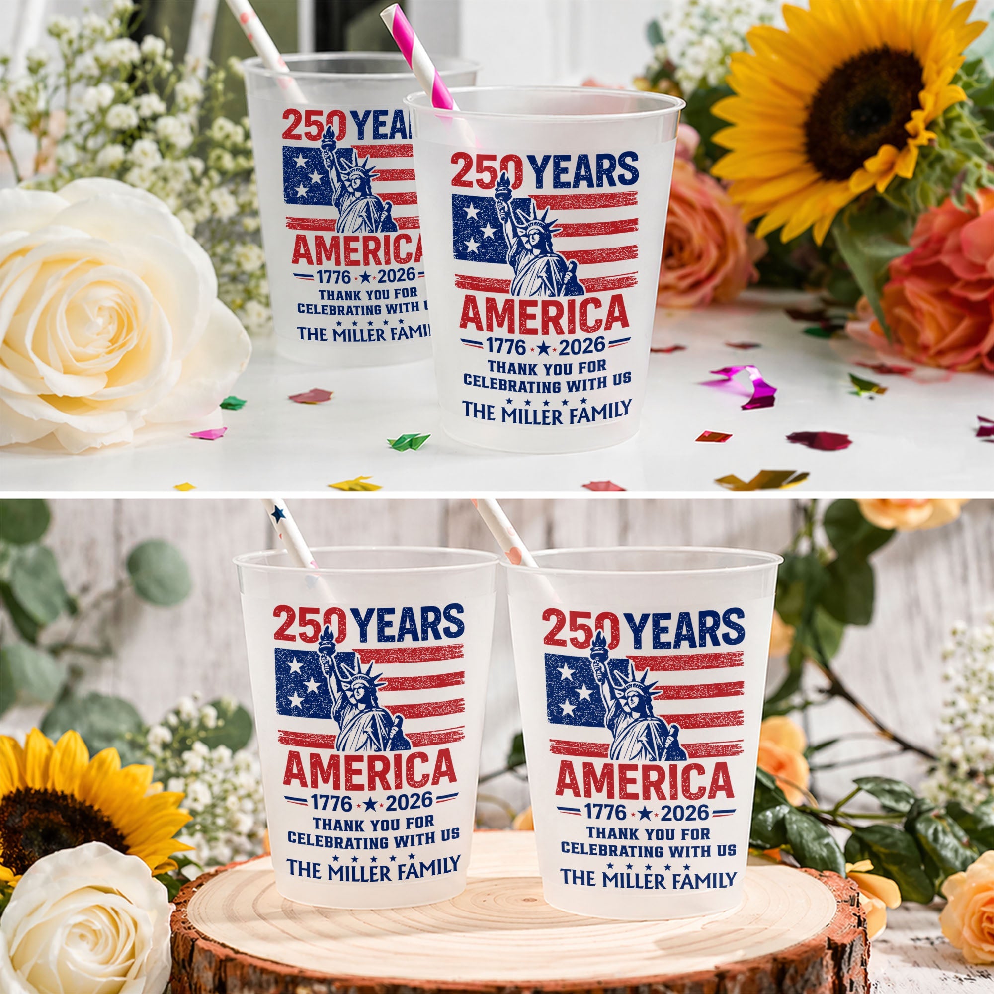 Personalized Frosted Cups American Flag 4th of July Gift Idea Frosted Cups GradoCreations