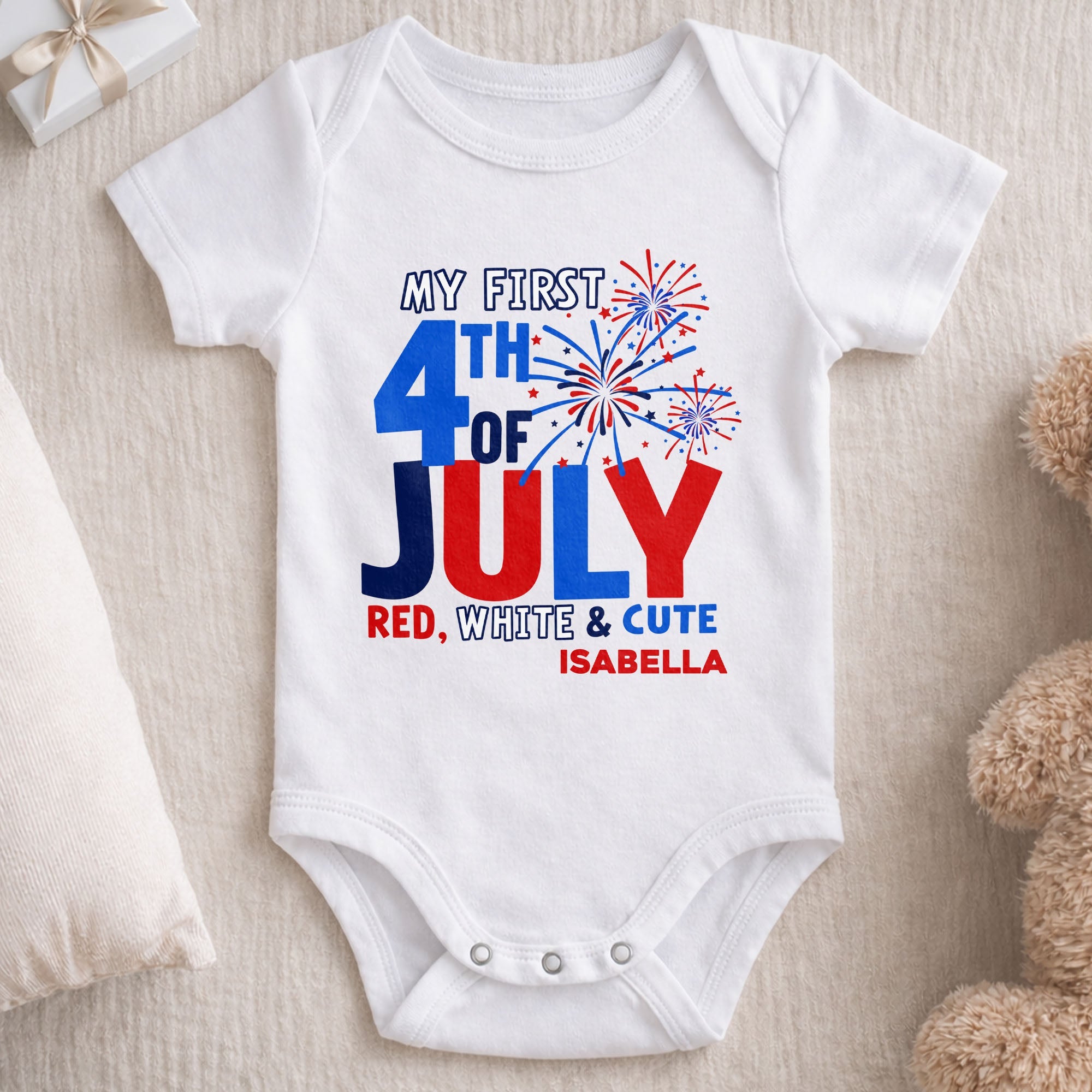 Personalized Baby Onesie First 4th of July Gift Custom Name Baby Onesie GradoCreations