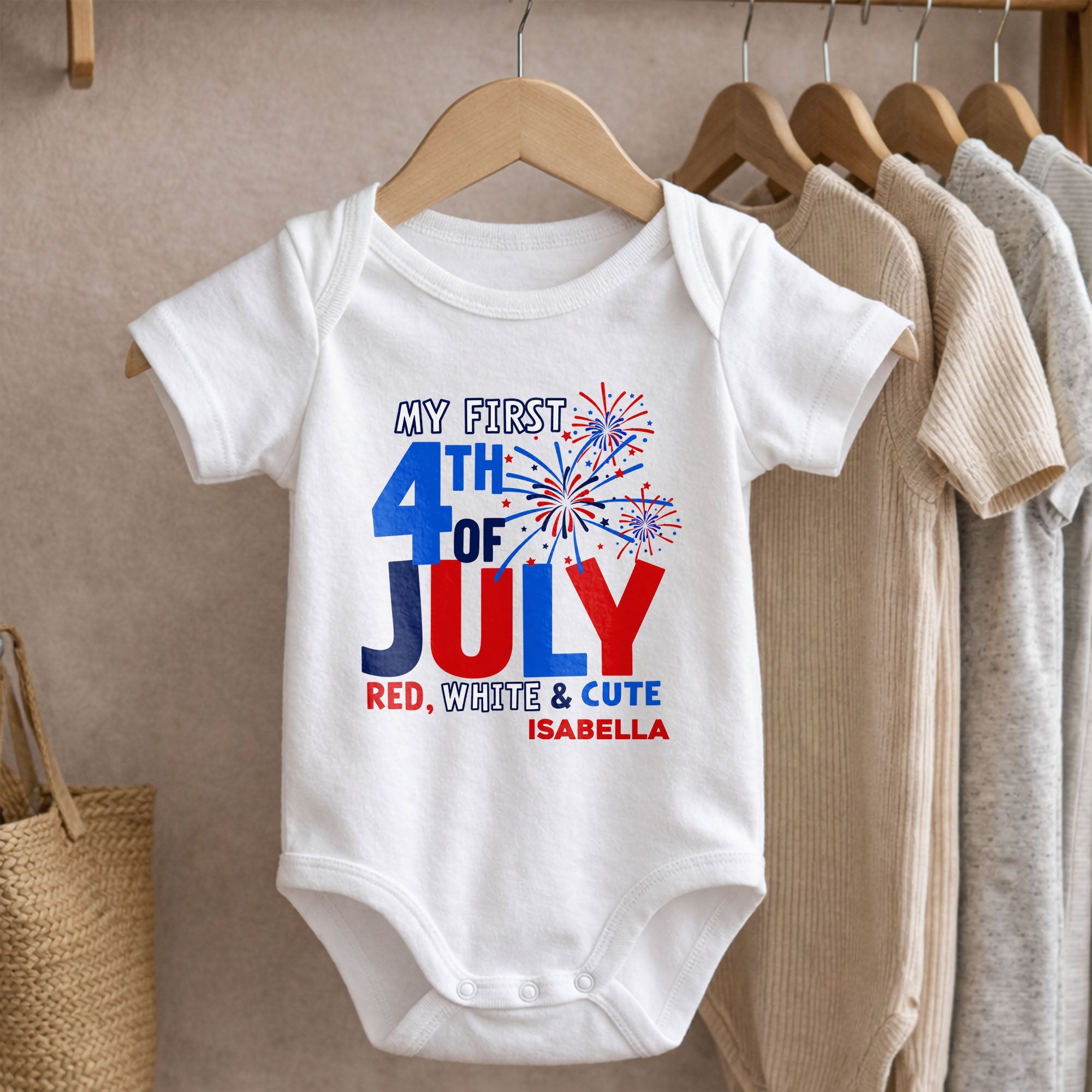 Personalized Baby Onesie First 4th of July Gift Custom Name Baby Onesie GradoCreations