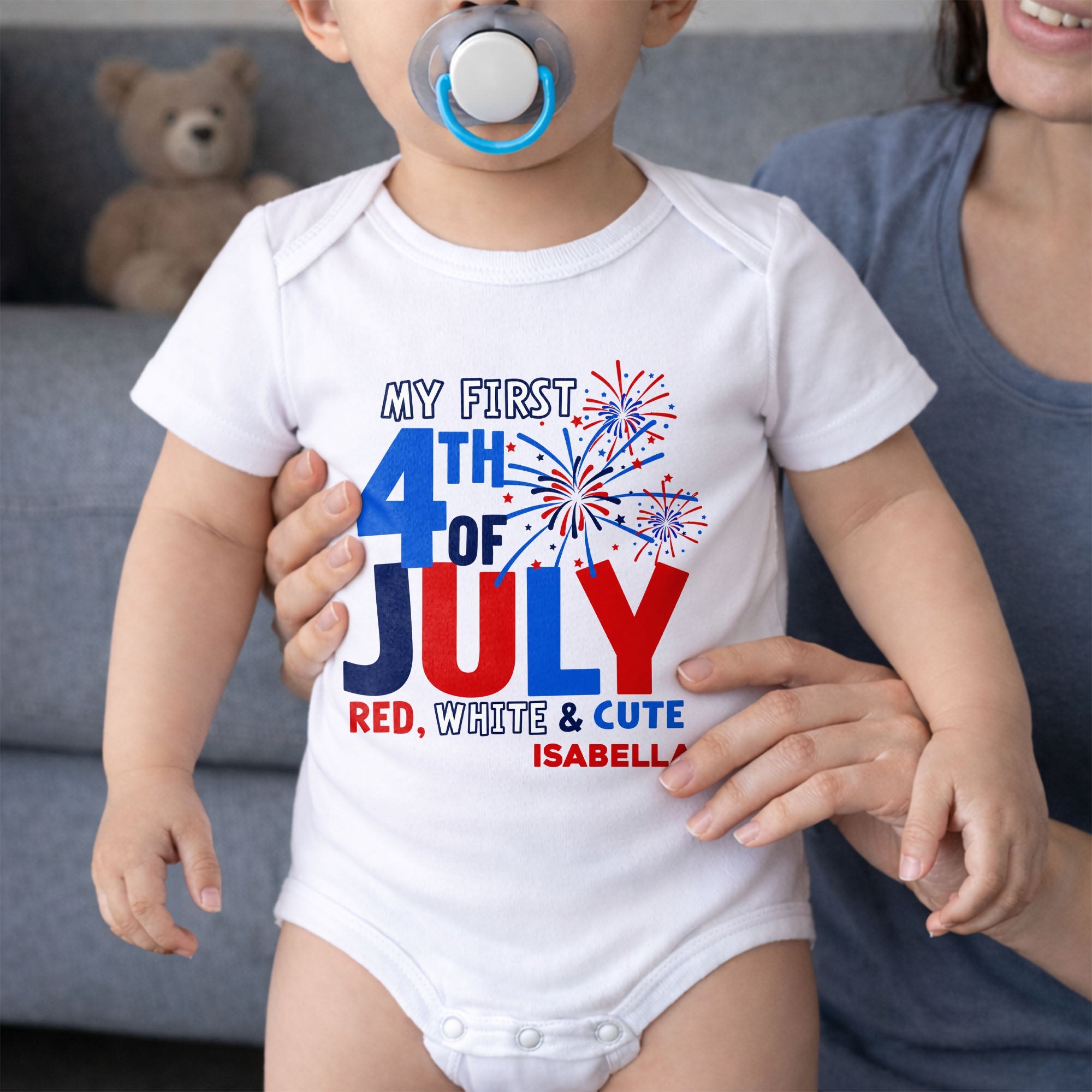 Personalized Baby Onesie First 4th of July Gift Custom Name Baby Onesie GradoCreations
