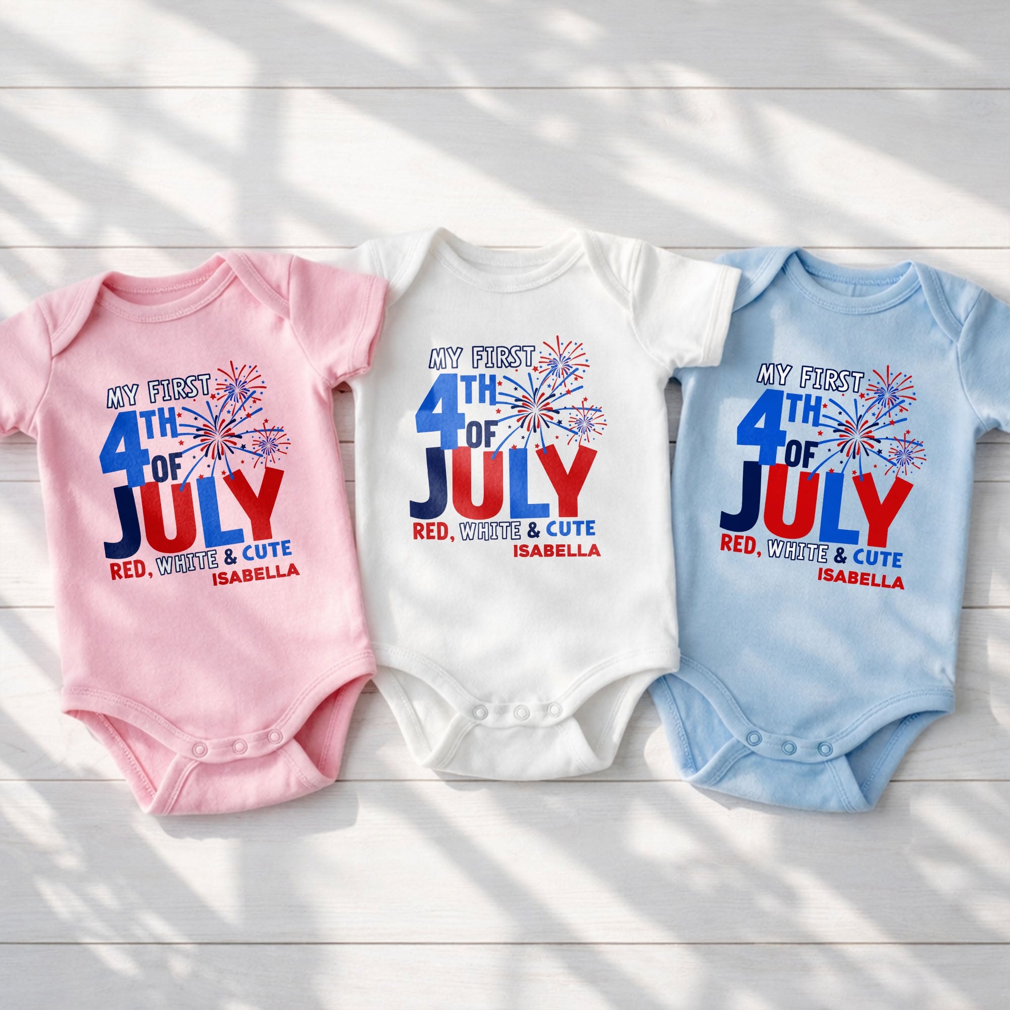 Personalized Baby Onesie First 4th of July Gift Custom Name Baby Onesie GradoCreations