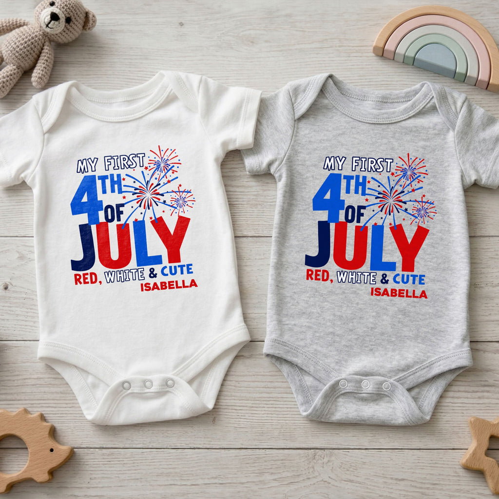 Personalized Baby Onesie First 4th of July Gift Custom Name Baby Onesie GradoCreations
