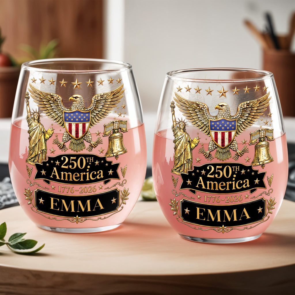 Personalized Stemless Wine Glass Custom Name Eagle Liberty Gift for 4th of July Wine Glasses GradoCreations