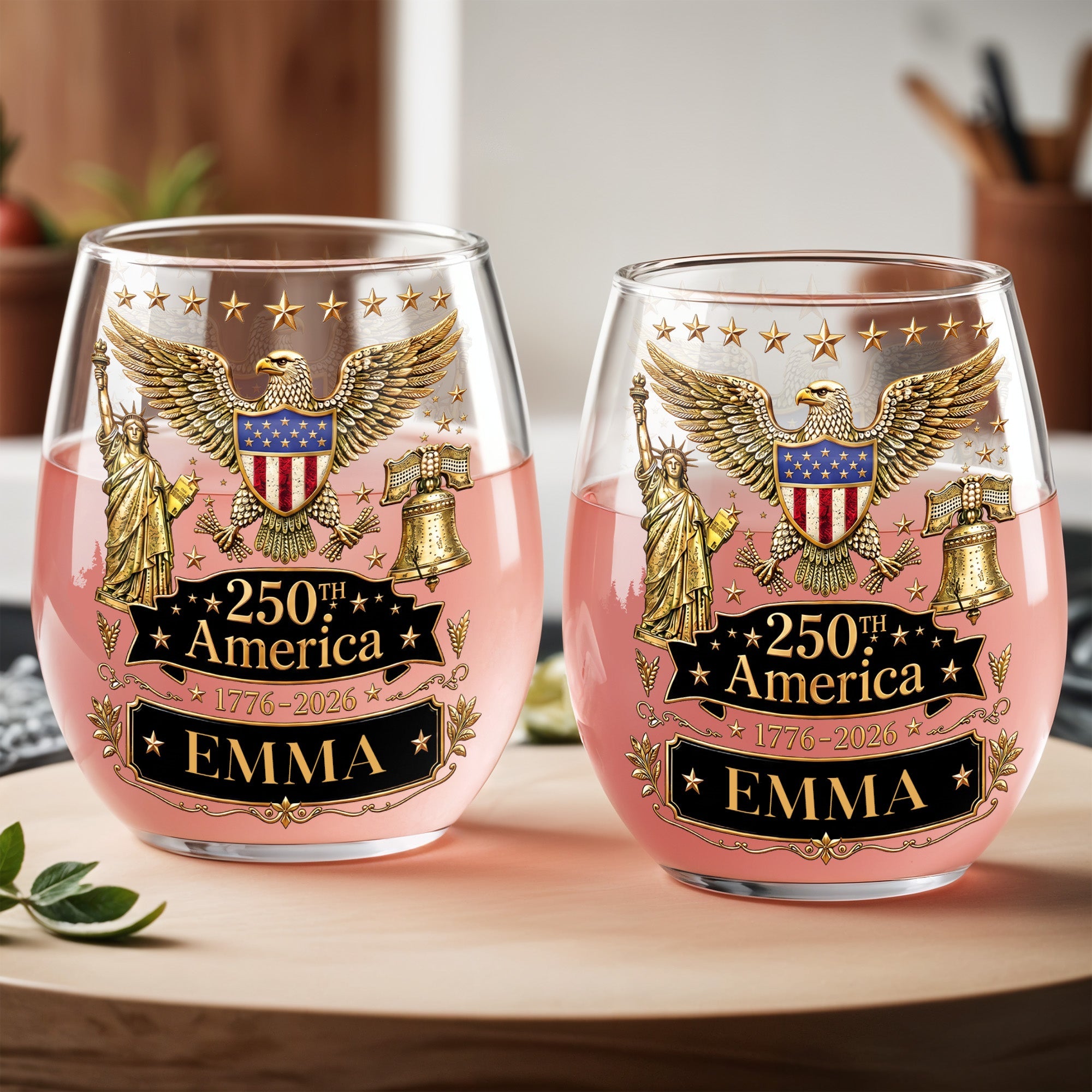Personalized Stemless Wine Glass Custom Name Eagle Liberty Gift for 4th of July Wine Glasses GradoCreations