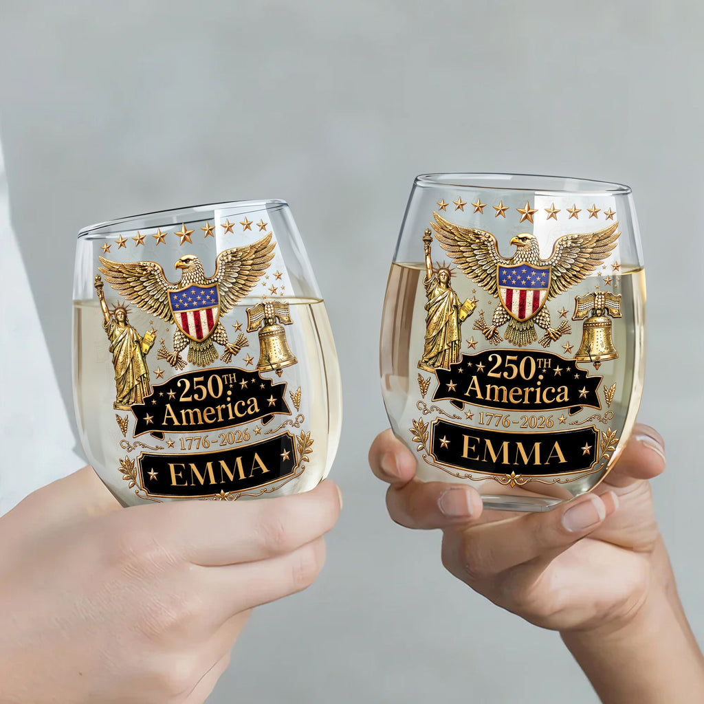 Personalized Stemless Wine Glass Custom Name Eagle Liberty Gift for 4th of July Wine Glasses GradoCreations