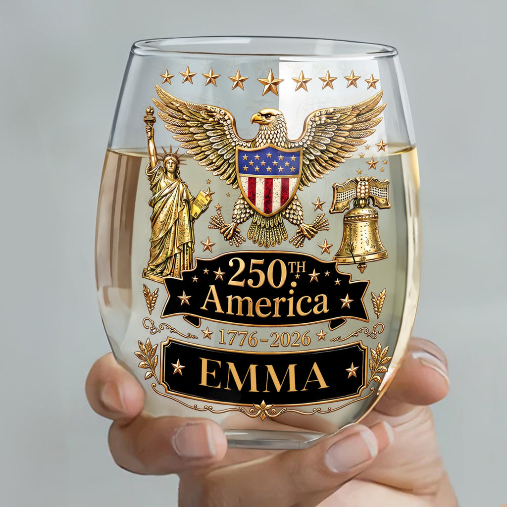 Personalized Stemless Wine Glass Custom Name Eagle Liberty Gift for 4th of July Wine Glasses GradoCreations