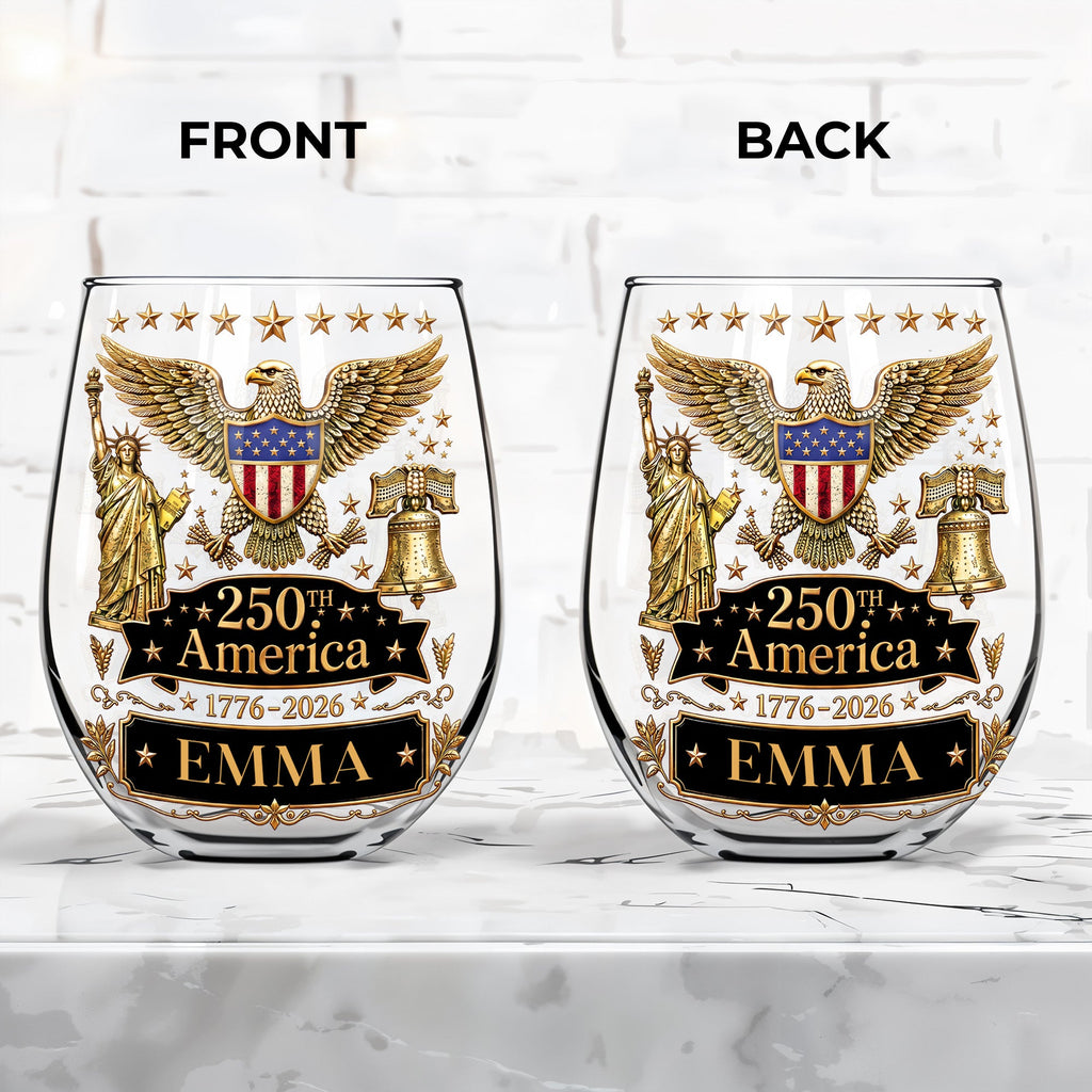 Personalized Stemless Wine Glass Custom Name Eagle Liberty Gift for 4th of July Wine Glasses GradoCreations