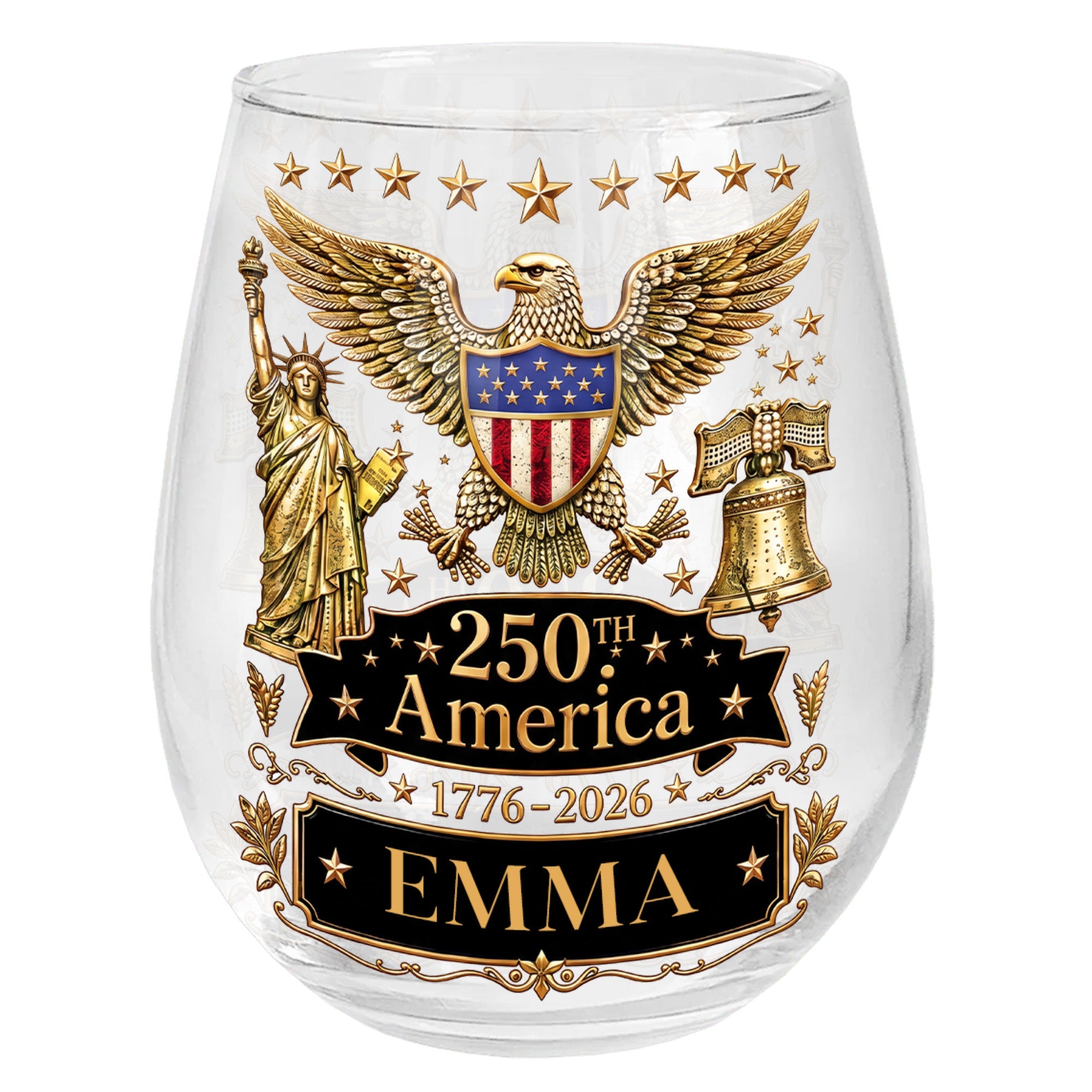 Personalized Stemless Wine Glass Custom Name Eagle Liberty Gift for 4th of July Wine Glasses GradoCreations
