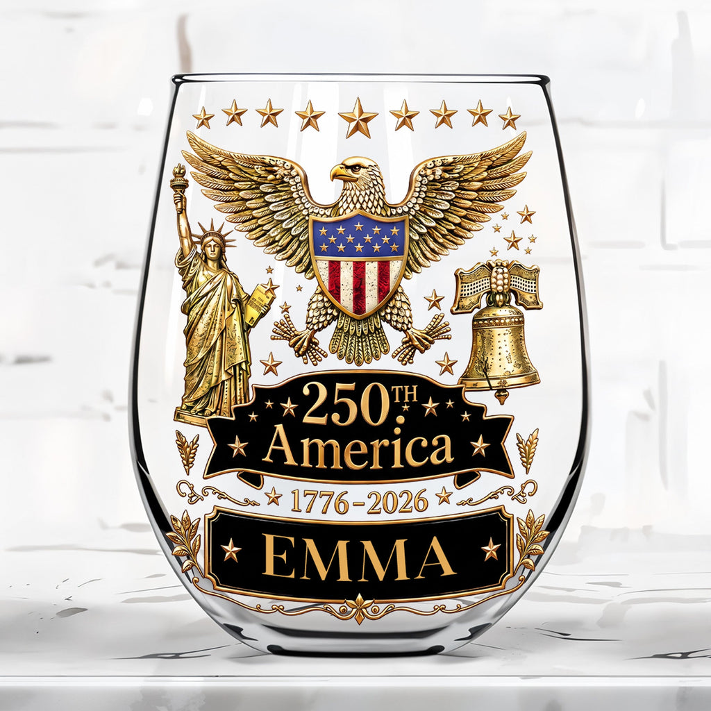 Personalized Stemless Wine Glass Custom Name Eagle Liberty Gift for 4th of July Wine Glasses GradoCreations