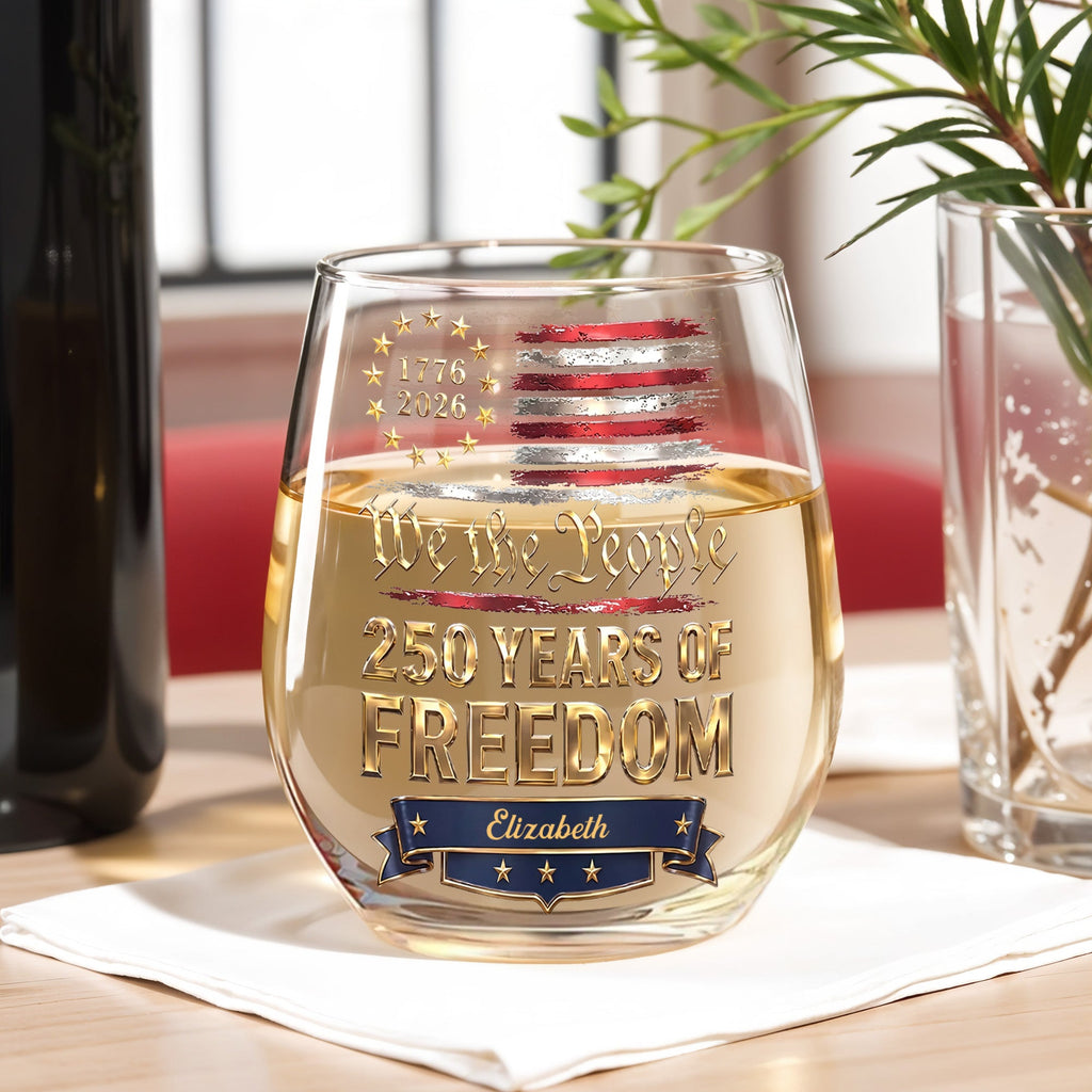 Personalized Stemless Wine Glass American Flag Gift for 4th of July Wine Glasses GradoCreations