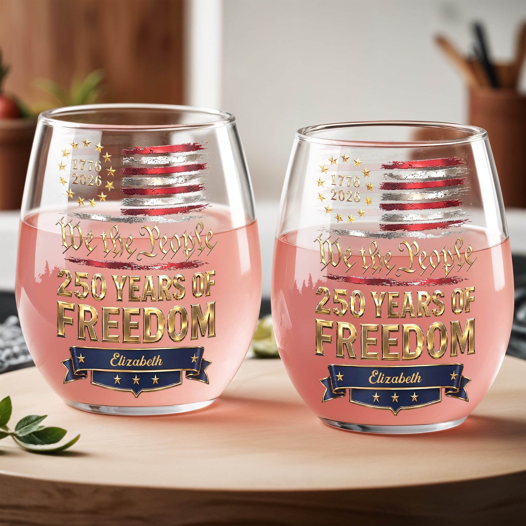 Personalized Stemless Wine Glass American Flag Gift for 4th of July Wine Glasses GradoCreations