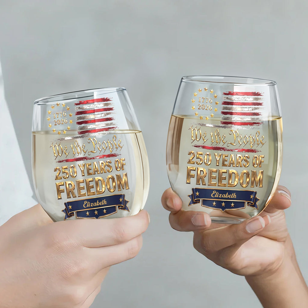 Personalized Stemless Wine Glass American Flag Gift for 4th of July Wine Glasses GradoCreations