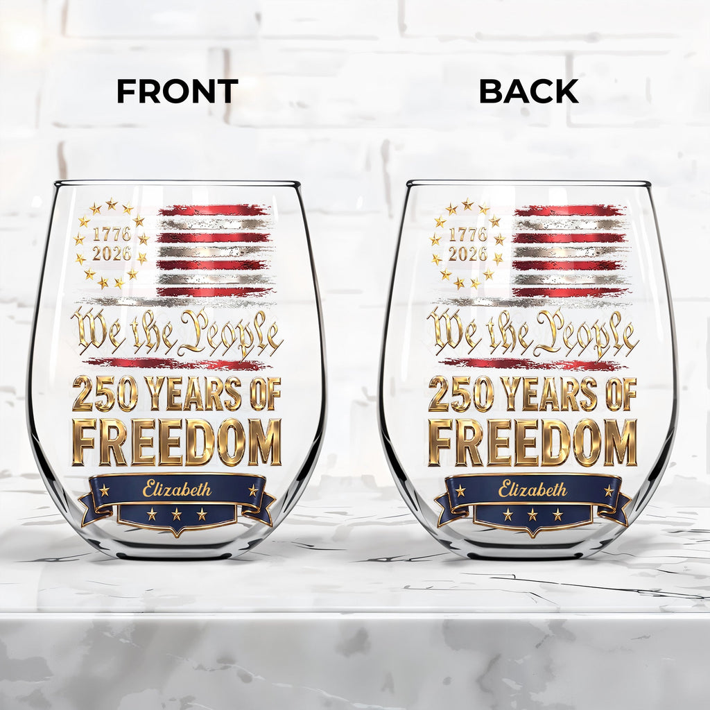 Personalized Stemless Wine Glass American Flag Gift for 4th of July Wine Glasses GradoCreations