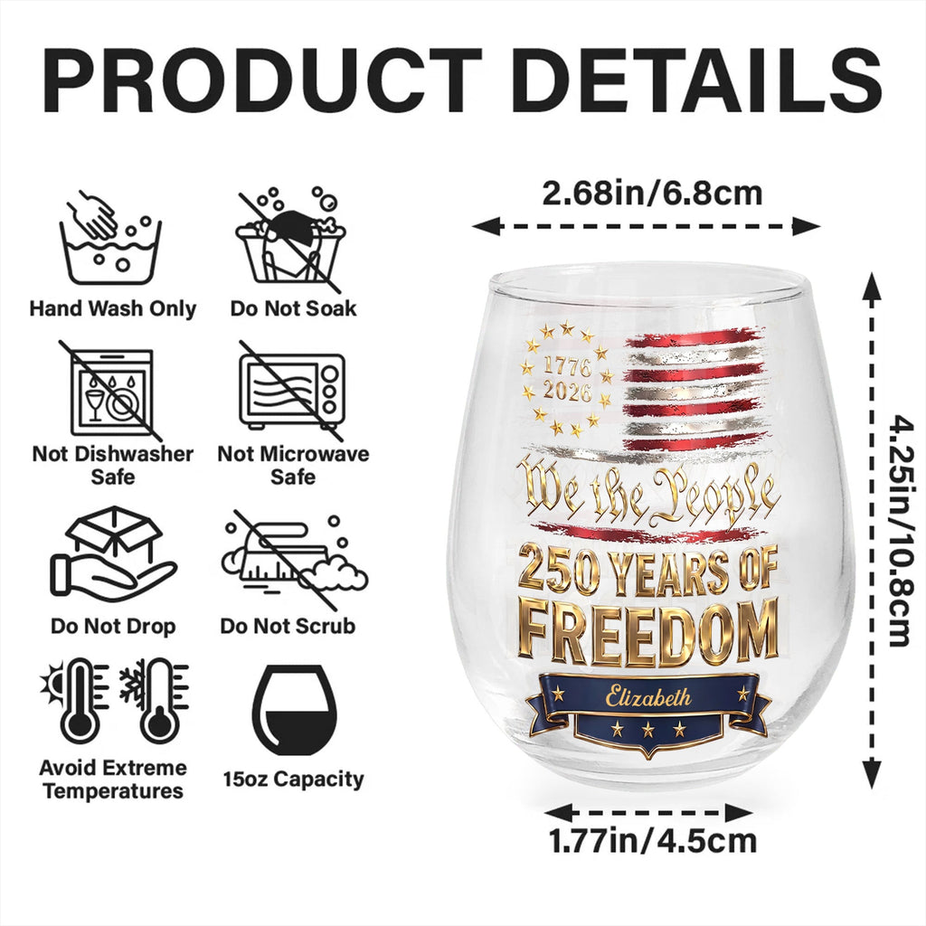 Personalized Stemless Wine Glass American Flag Gift for 4th of July Wine Glasses GradoCreations