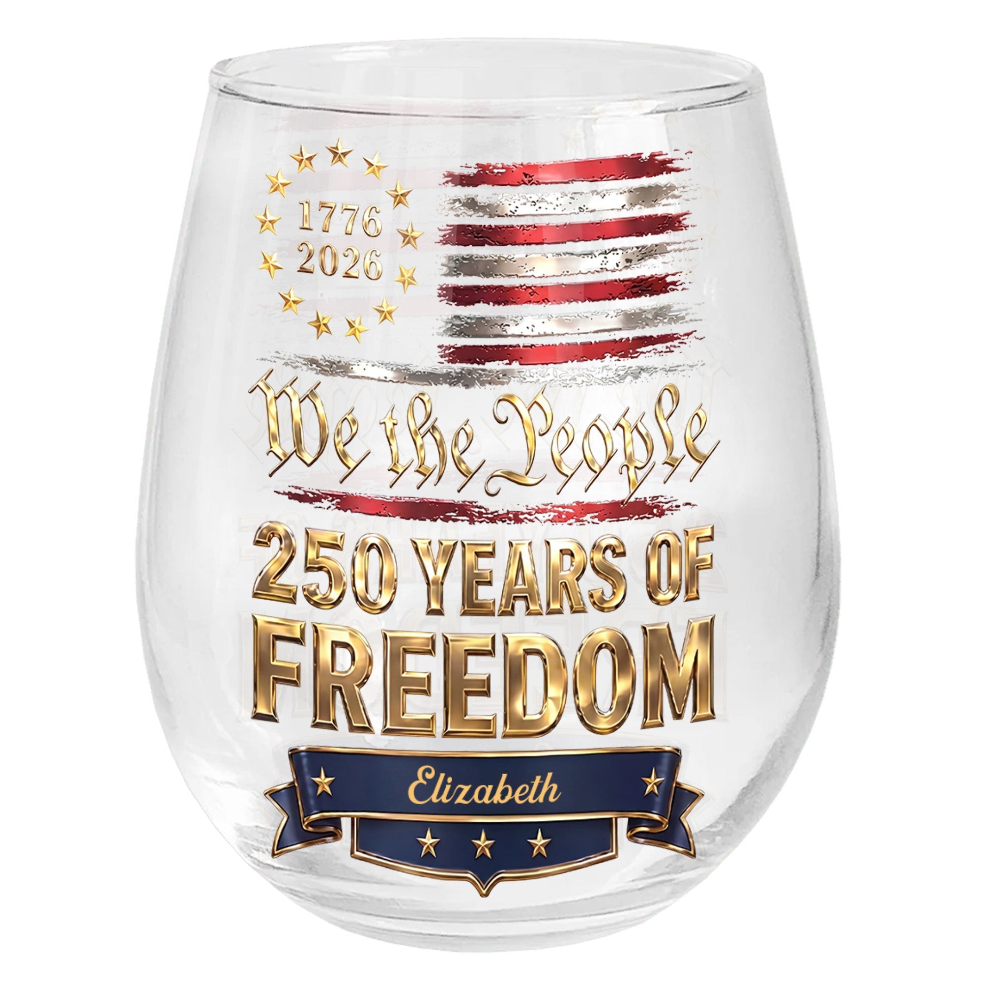 Personalized Stemless Wine Glass American Flag Gift for 4th of July Wine Glasses GradoCreations
