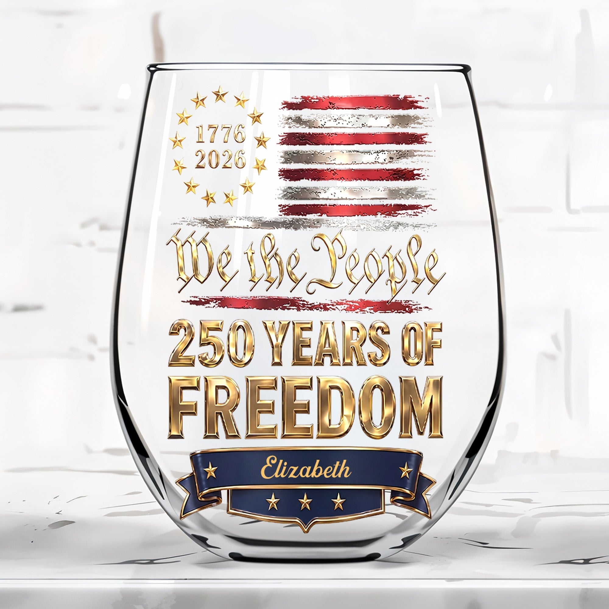 Personalized Stemless Wine Glass American Flag Gift for 4th of July Wine Glasses GradoCreations