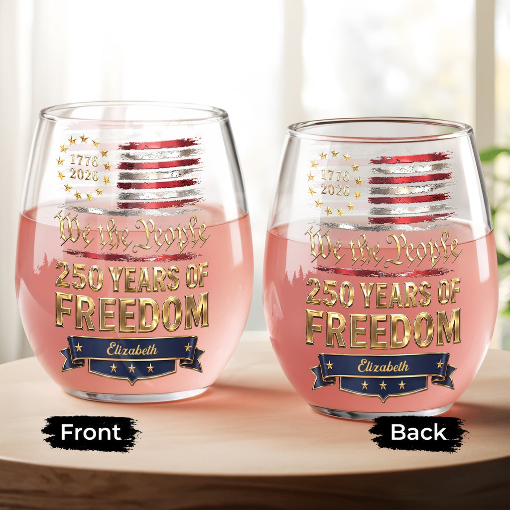 Personalized Stemless Wine Glass American Flag Gift for 4th of July Wine Glasses GradoCreations