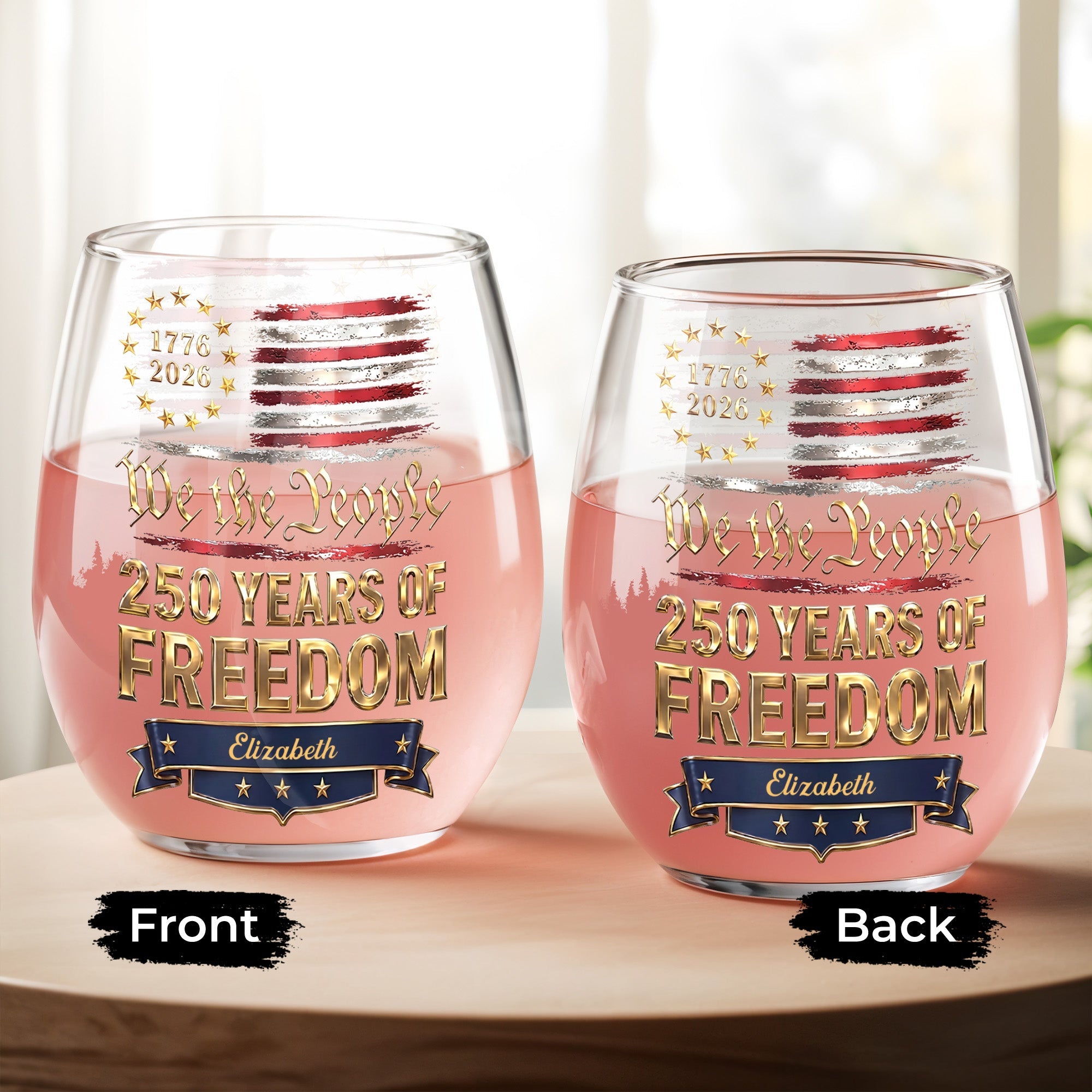 Personalized Stemless Wine Glass American Flag Gift for 4th of July Wine Glasses GradoCreations