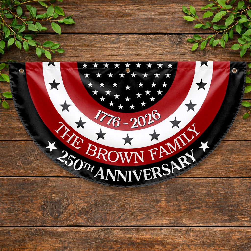 Personalized Non-Pleated Fan Flag Custom Family Name Gift for 4th of July Non-Pleated Fan Flag GradoCreations