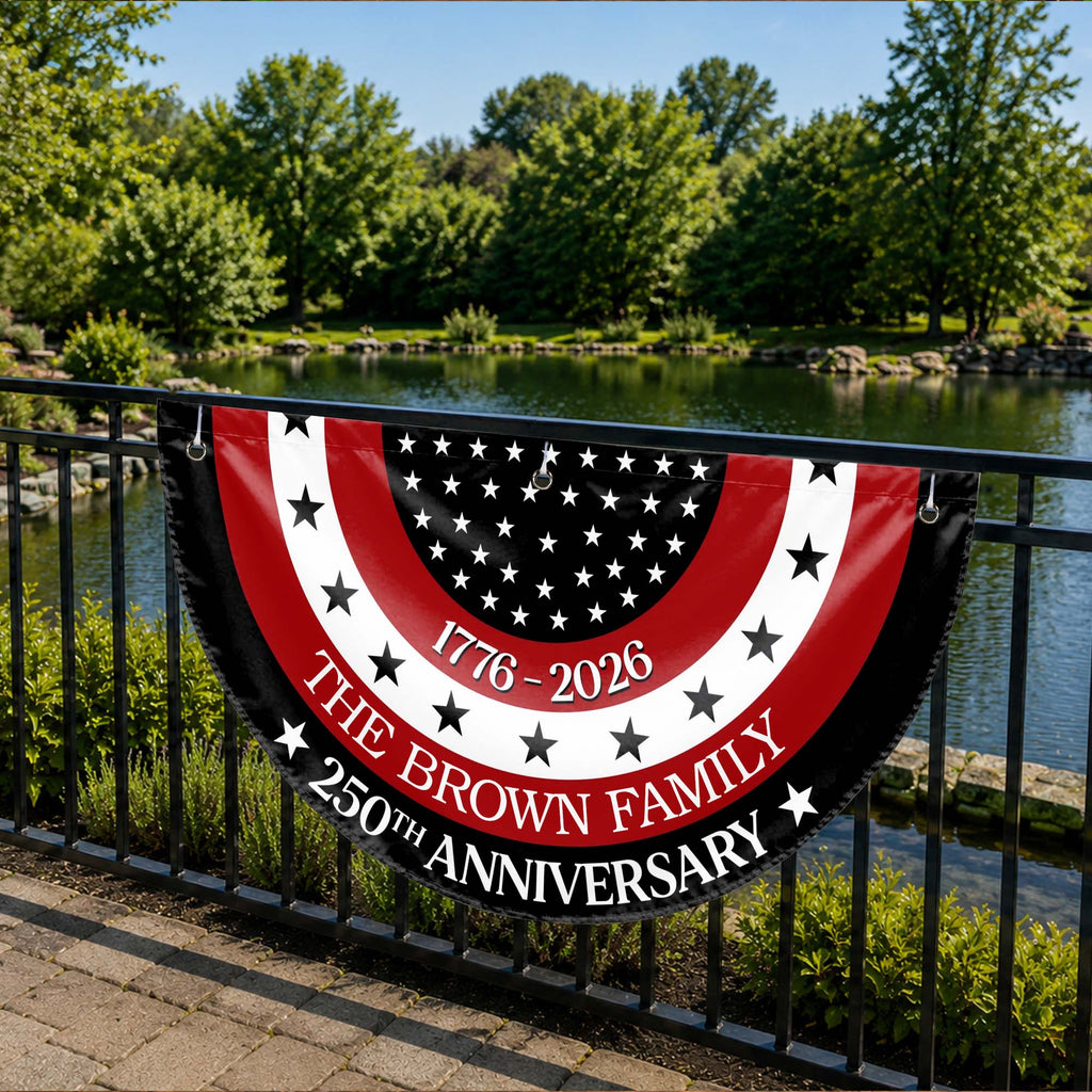 Personalized Non-Pleated Fan Flag Custom Family Name Gift for 4th of July Non-Pleated Fan Flag GradoCreations