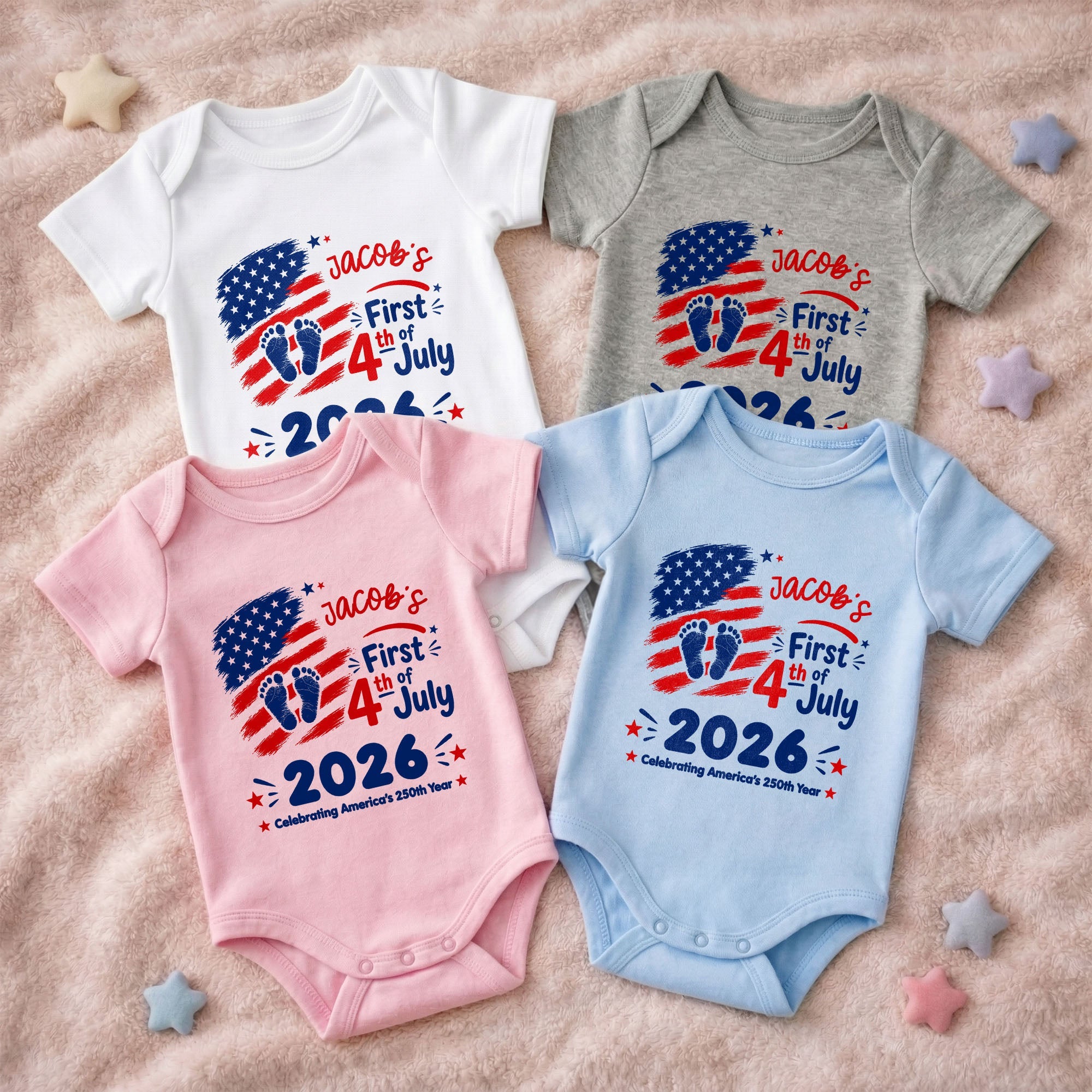 Personalized Baby Onesie Custom Name 4th of July Gift Baby Onesie GradoCreations