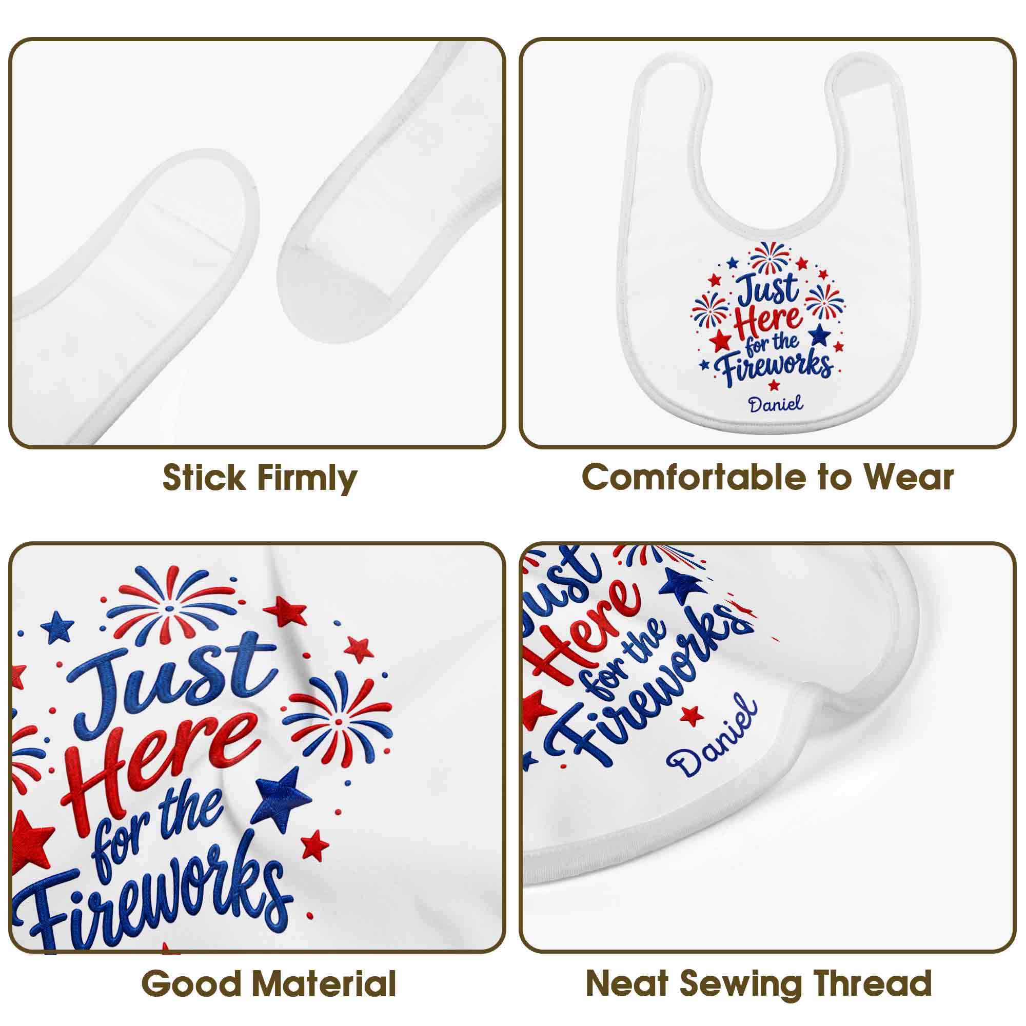 Personalized Baby Bib Fireworks Design Custom Name Gift Baby Bib GradoCreations