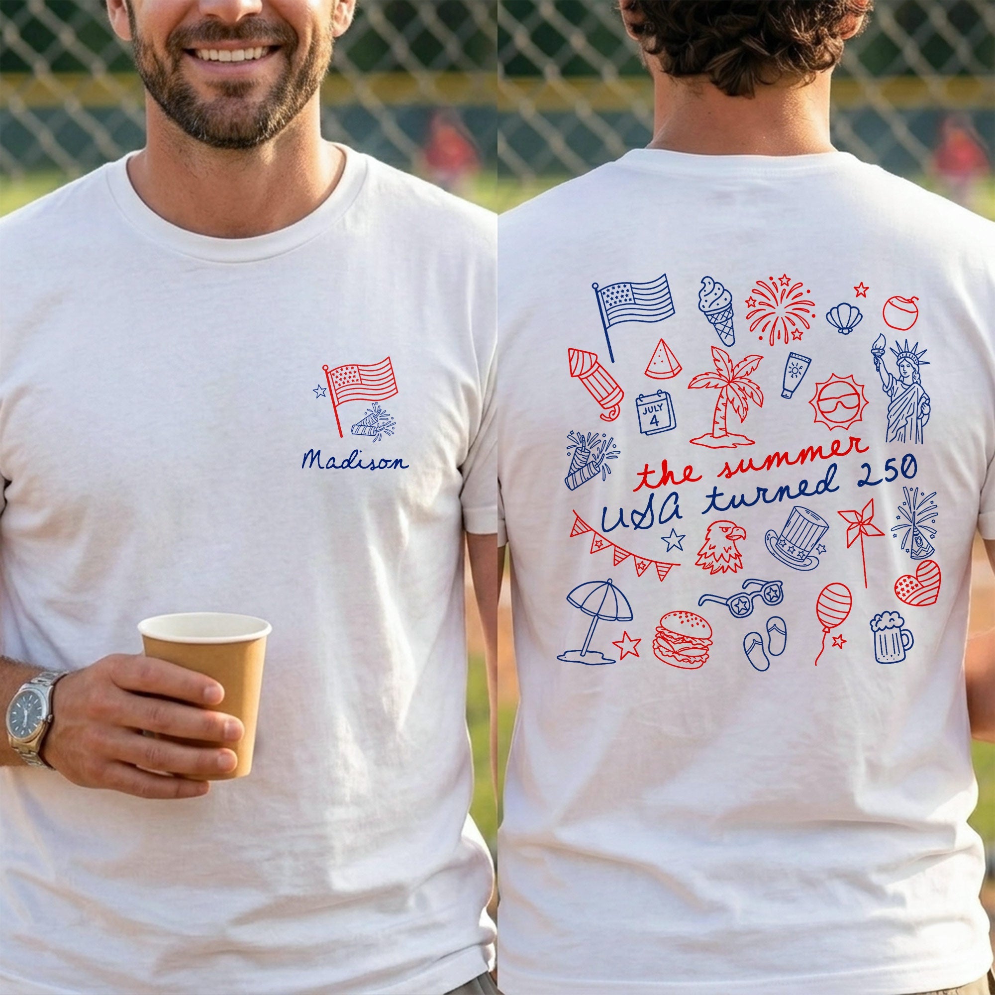 Personalized Custom T-Shirt Front and Back Independence Day Gift T-Shirt Font and Back GradoCreations