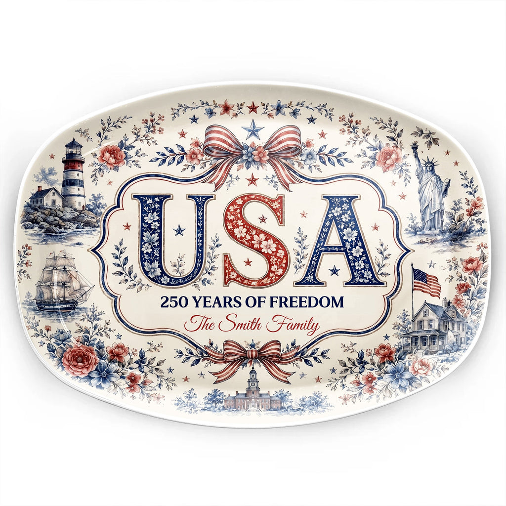 Personalized Family Name Custom Plate USA Flag Gift for Home Custom Plate GradoCreations