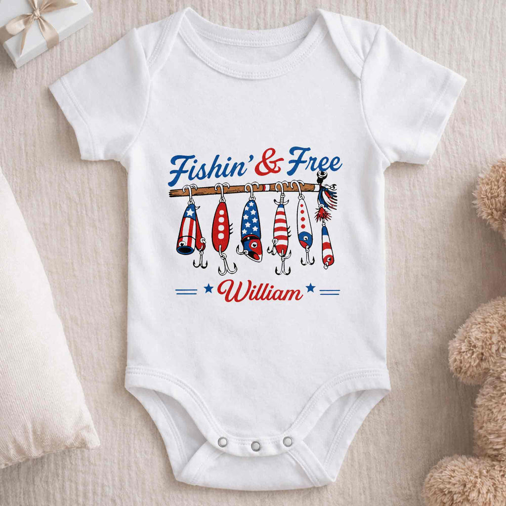 Personalized Baby Onesie Fishing Lures Design Custom Name Gift Baby Onesie GradoCreations